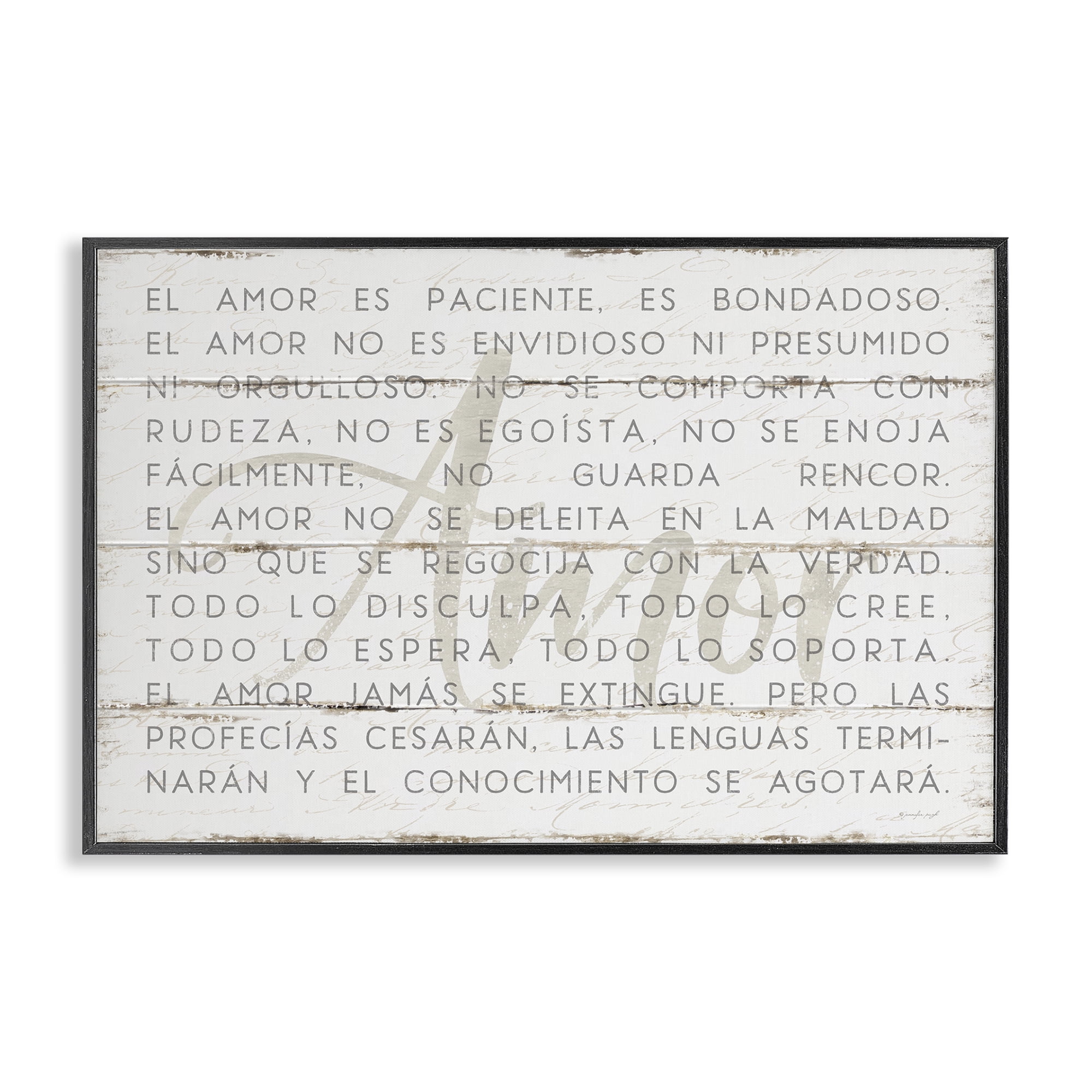 Stupell Industries Amor es Paciente y Bondadoso Inspirational Quotes & Sayings Painting Black Framed Art Print Wall Art, 30 x 20