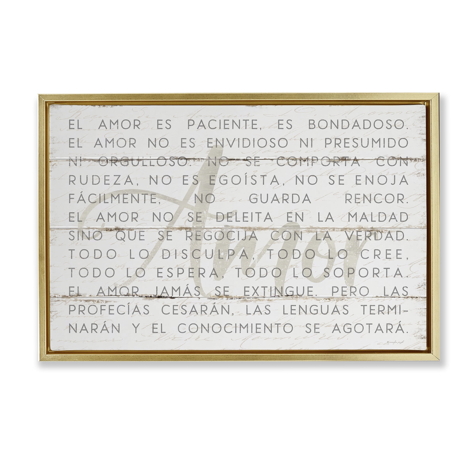 Stupell Industries Amor es Paciente y Bondadoso Inspirational Quotes & Sayings Painting Gold Floater Framed Art Print Wall Art, 31 x 21