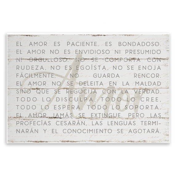 Stupell Industries Amor es Paciente y Bondadoso Inspirational Quotes & Sayings Painting Unframed Art Print Wall Art, 19 x 13