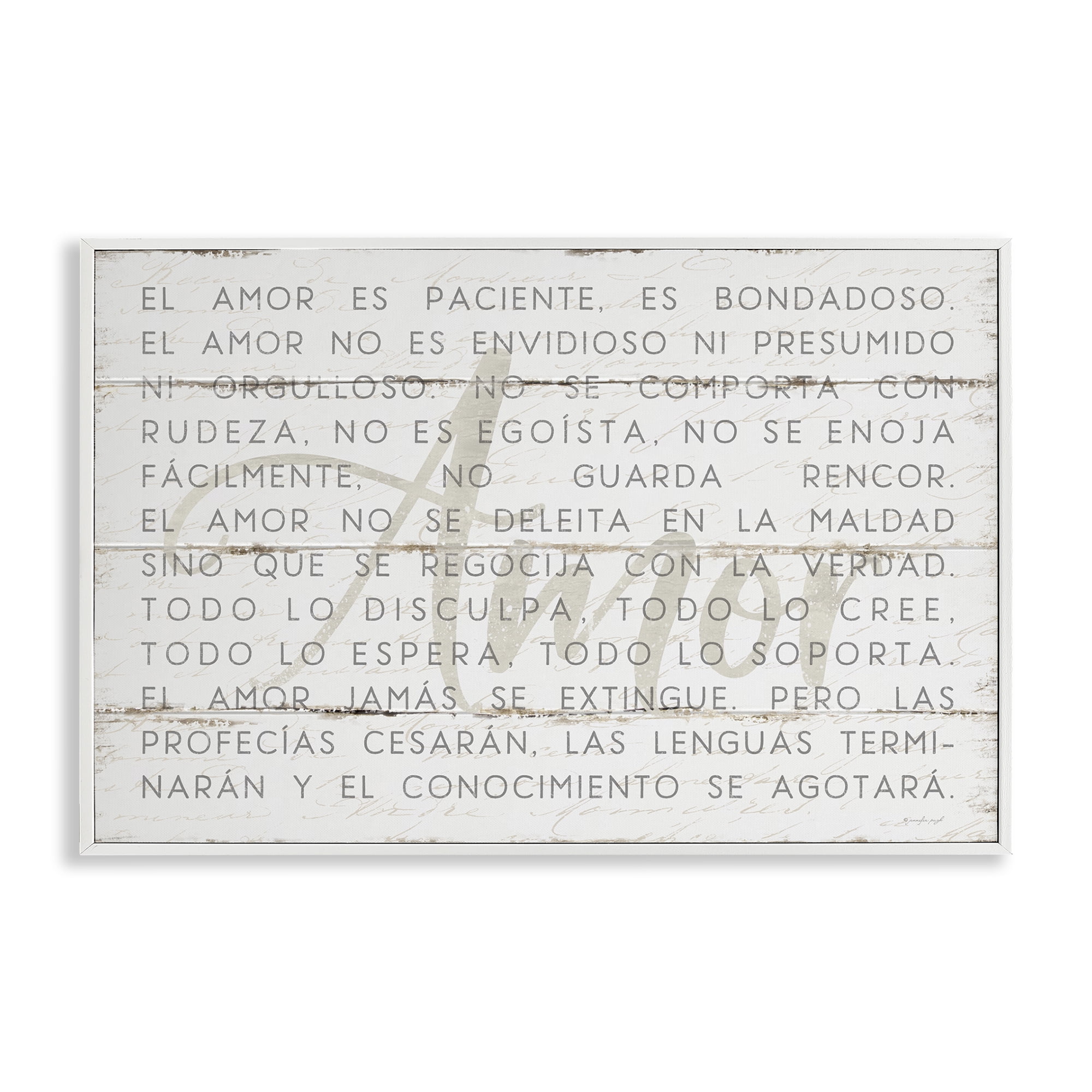 Stupell Industries Amor es Paciente y Bondadoso Inspirational Quotes & Sayings Painting White Framed Art Print Wall Art, 30 x 20