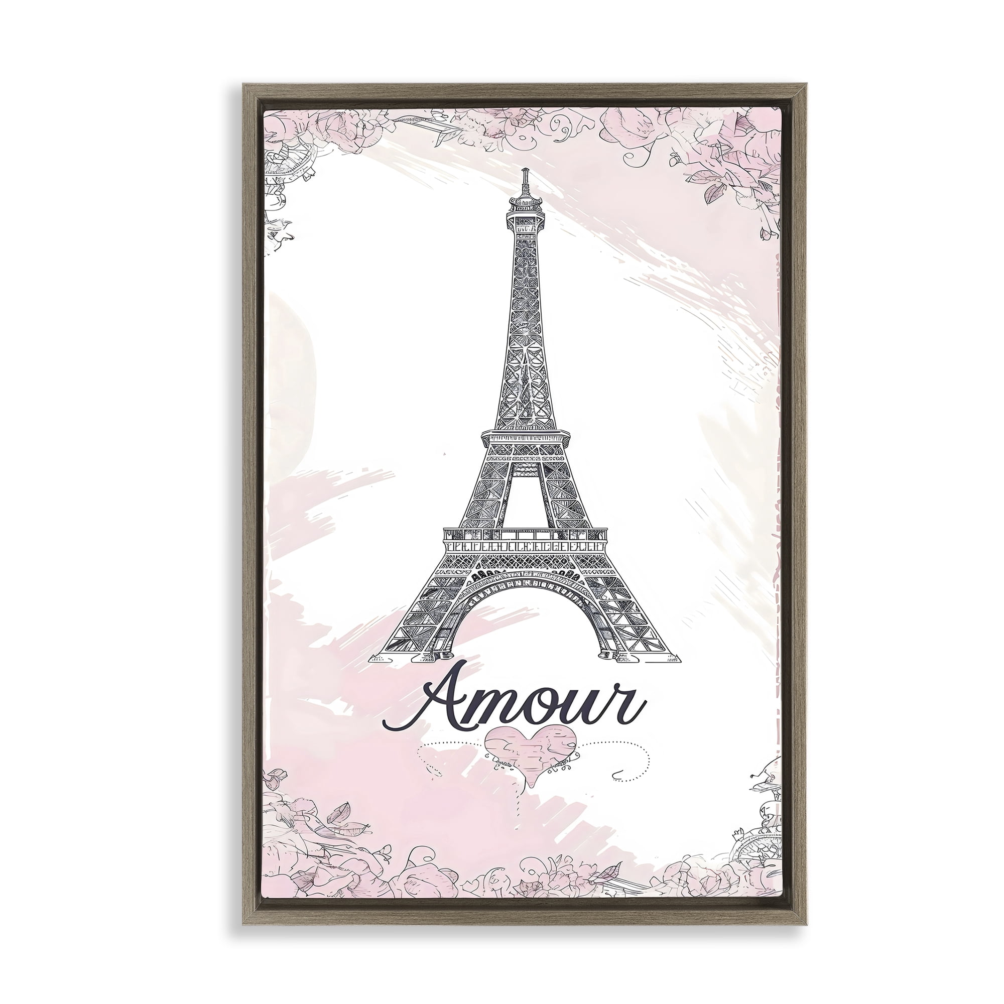 Stupell Industries Amour Vintage Eiffel Tower Brown Framed Floater Canvas Wall Art, design by Creative Studio