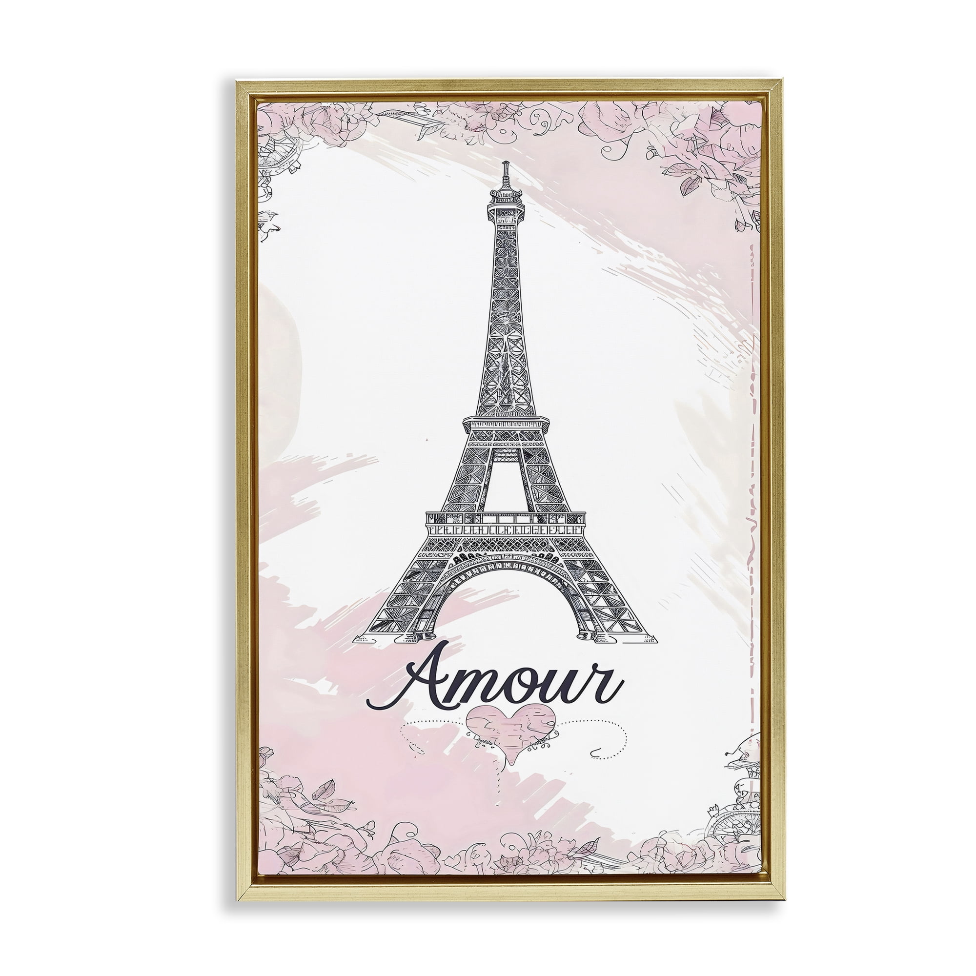 Stupell Industries Amour Vintage Eiffel Tower Gold Framed Floater Canvas Wall Art, design by Creative Studio