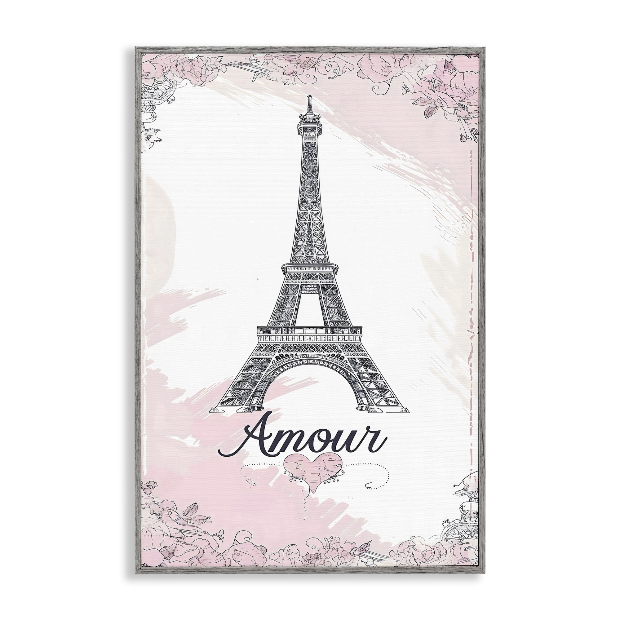 Stupell Industries Amour Vintage Eiffel Tower Gray Framed Giclee Art, design by Creative Studio
