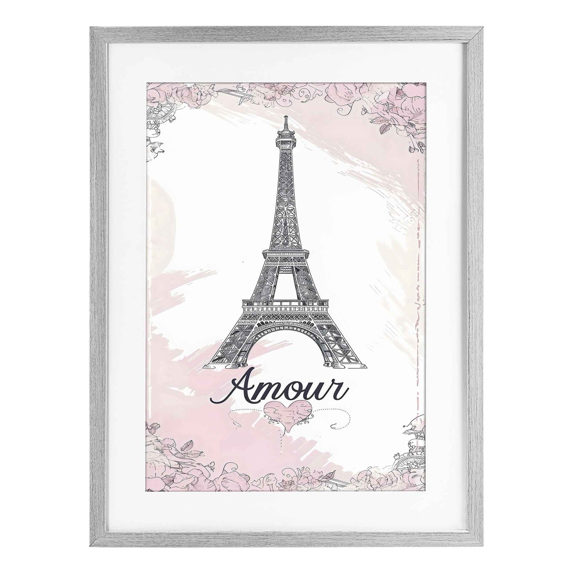 Stupell Industries Amour Vintage Eiffel Tower Gray Framed Print Under Glass, design by Creative Studio