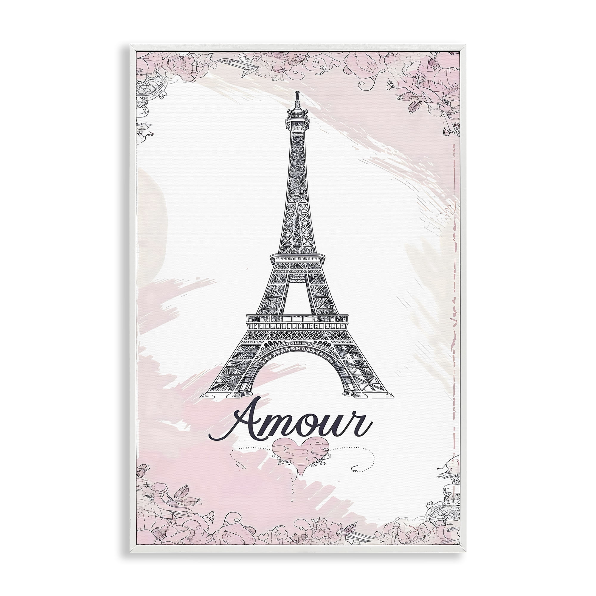 Stupell Industries Amour Vintage Eiffel Tower White Framed Giclee Art, design by Creative Studio