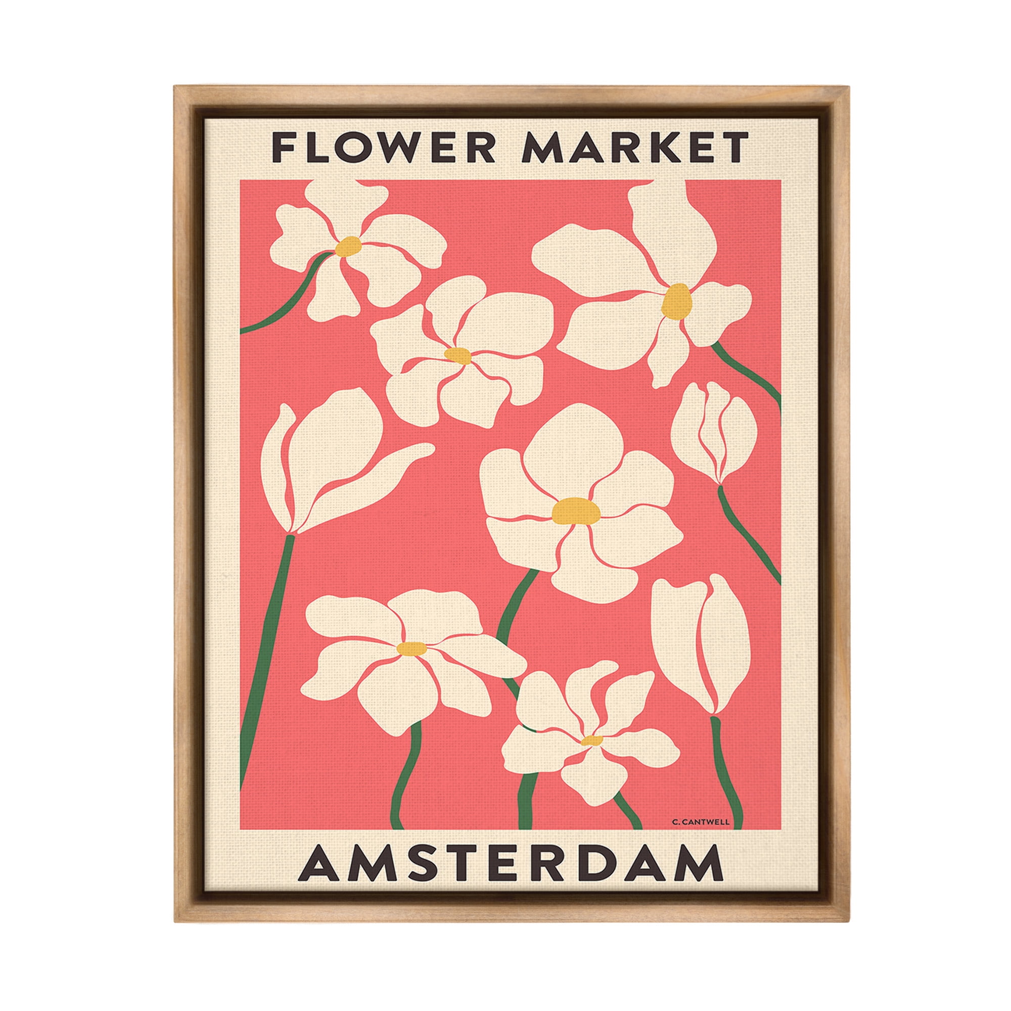 Stupell Industries Amsterdam Flower Market Botanical & Floral Painting Brown Floater Framed Canvas Art Print Wall Art, 17 x 21