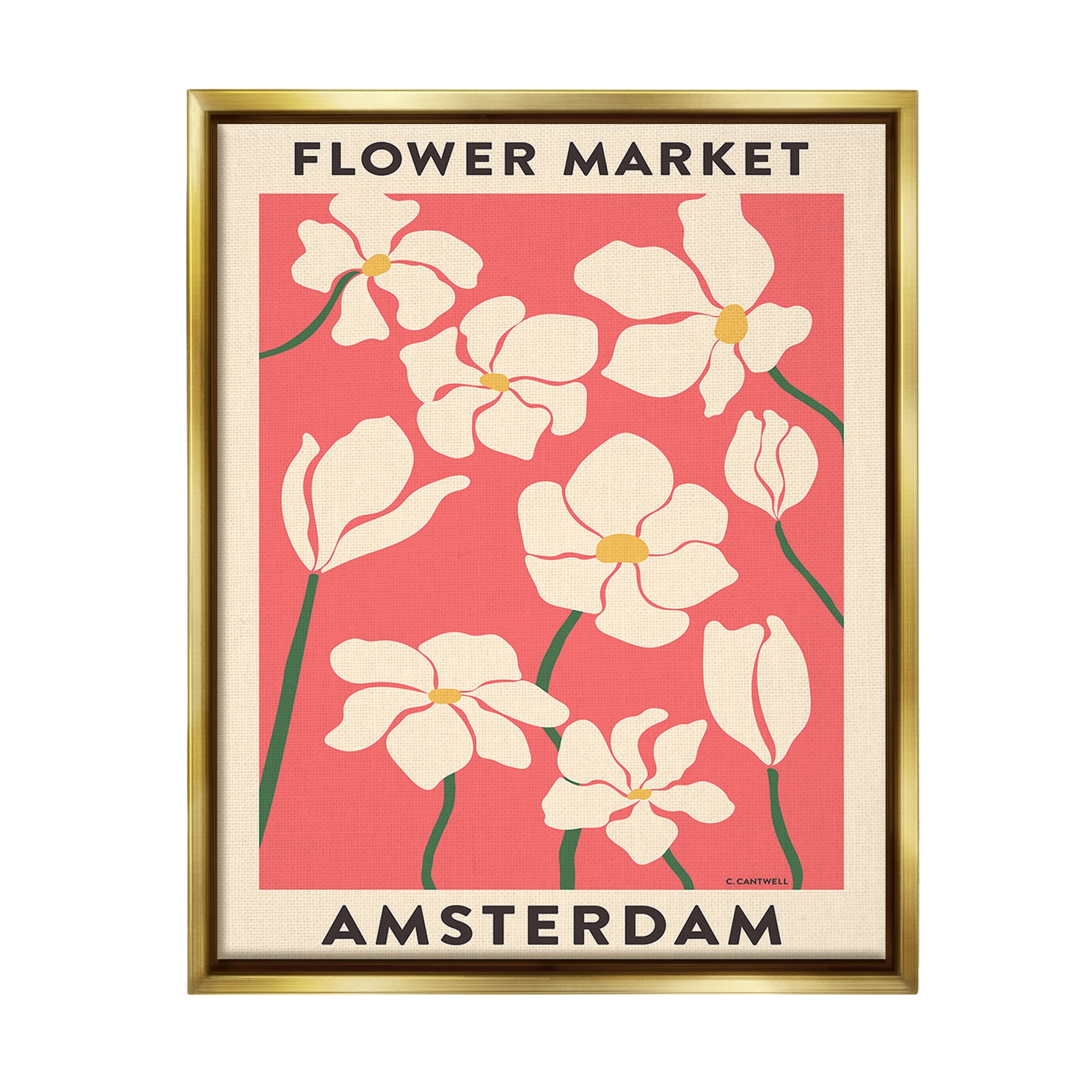Stupell Industries Amsterdam Flower Market Botanical & Floral Painting Gold Floater Framed Canvas Art Print Wall Art, 17 x 21