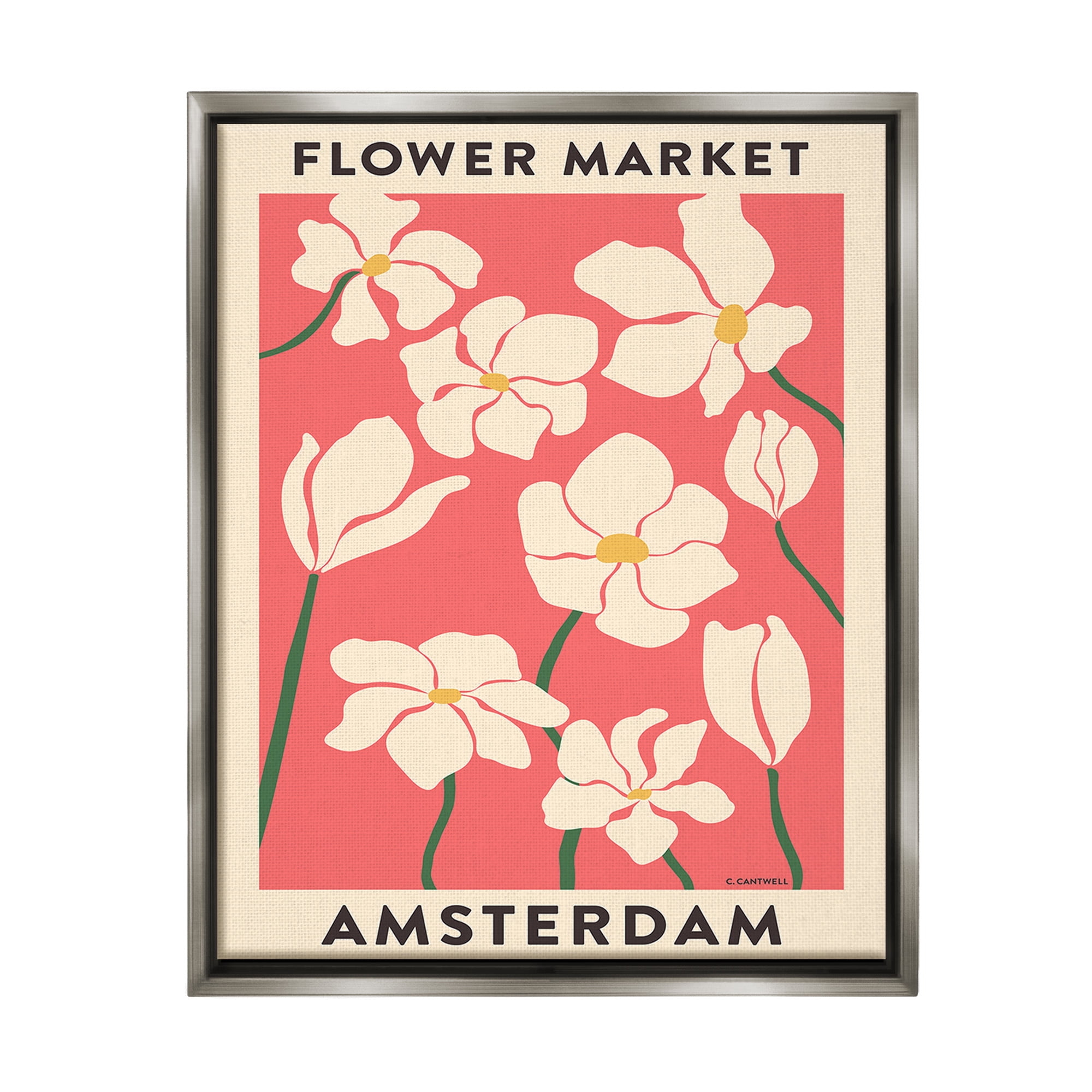 Stupell Industries Amsterdam Flower Market Botanical & Floral Painting Gray Floater Framed Canvas Art Print Wall Art, 17 x 21