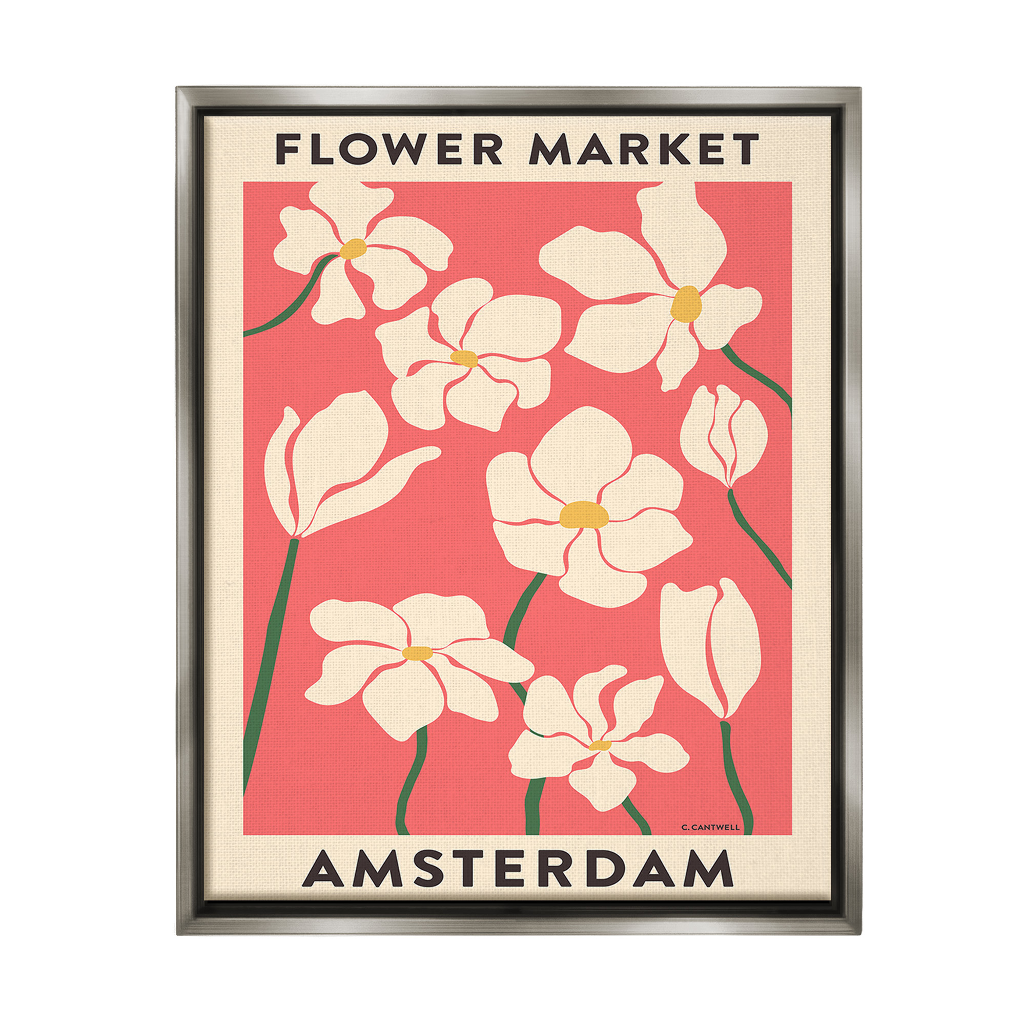 Stupell Industries Amsterdam Flower Market Botanical & Floral Painting Gray Floater Framed Canvas Art Print Wall Art, 25 x 31