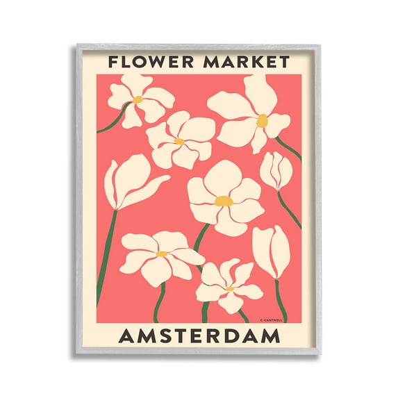 Stupell Industries Amsterdam Flower Market Botanical & Floral Painting Gray Framed Art Print Wall Art, 11 x 14