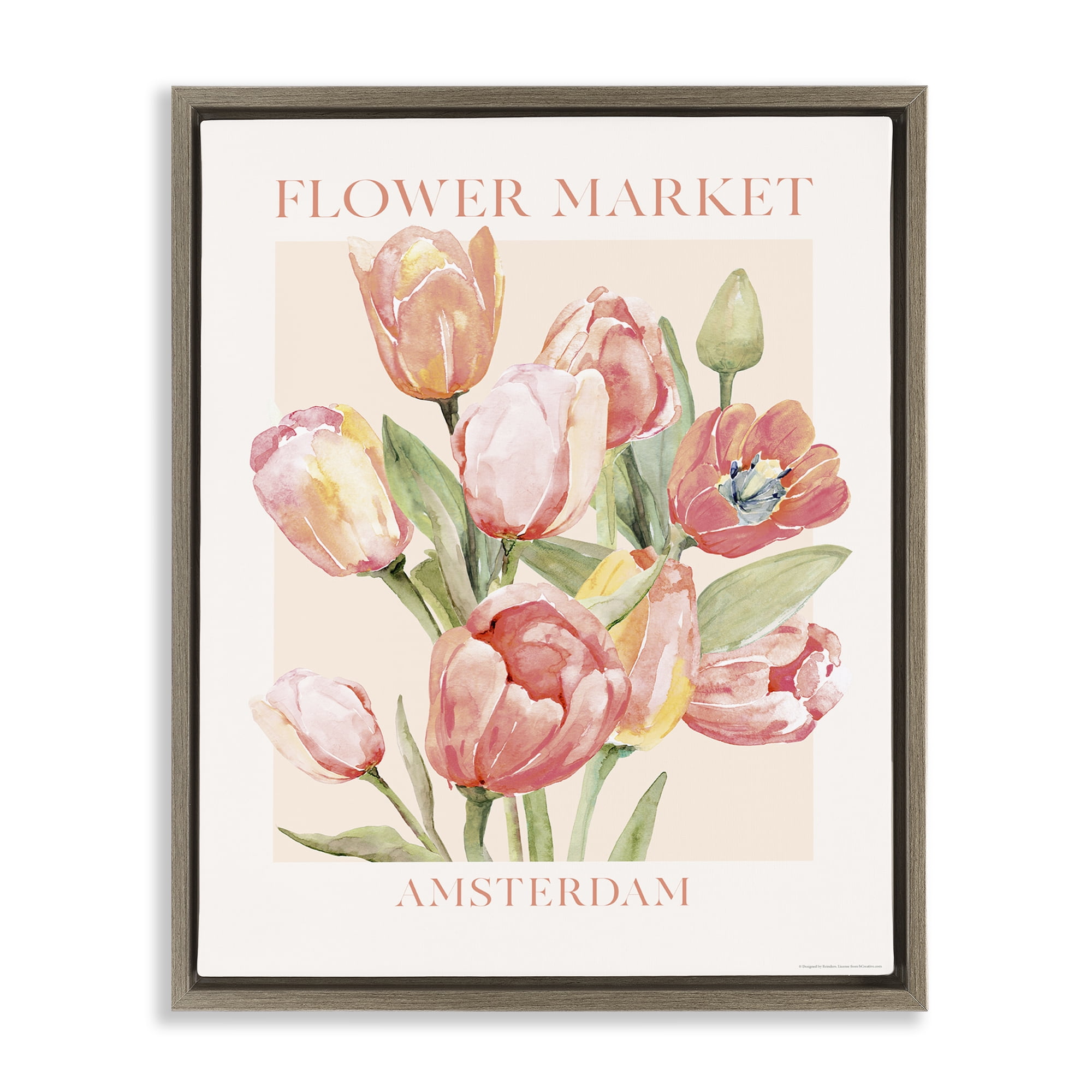 Stupell Industries Amsterdam Flower Market Plants & Flowers Painting Brown Floater Framed Canvas Art Print Wall Art, 25 x 31