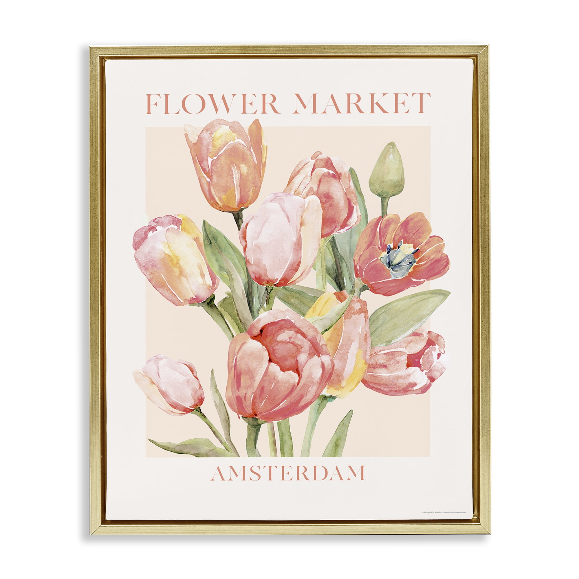 Stupell Industries Amsterdam Flower Market Plants & Flowers Painting Gold Floater Framed Canvas Art Print Wall Art, 25 x 31