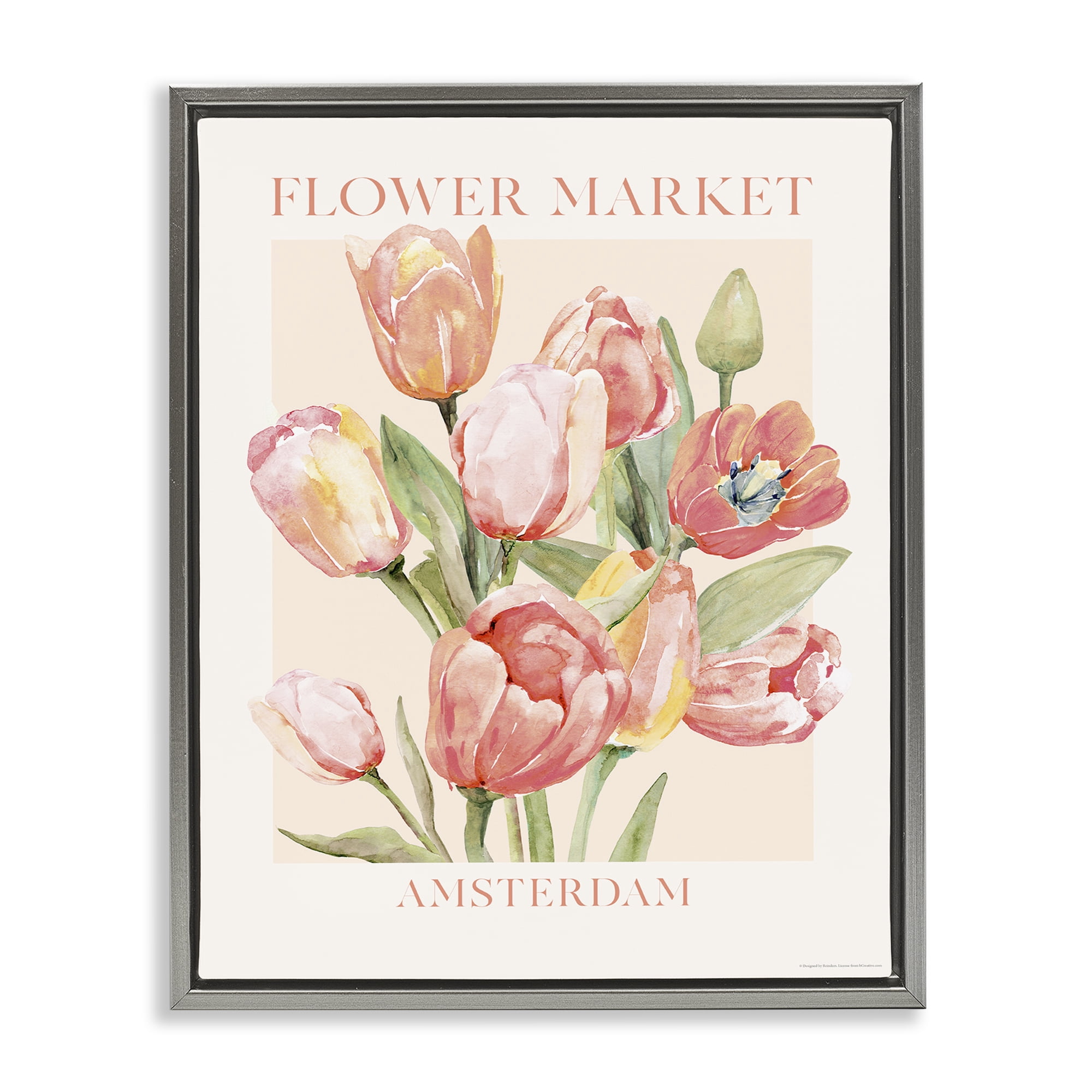 Stupell Industries Amsterdam Flower Market Plants & Flowers Painting Gray Floater Framed Canvas Art Print Wall Art, 17 x 21