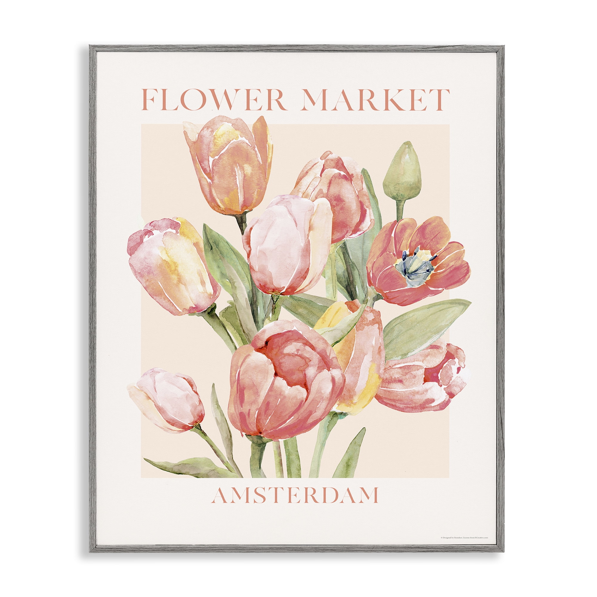 Stupell Industries Amsterdam Flower Market Plants & Flowers Painting Gray Framed Art Print Wall Art, 11 x 14