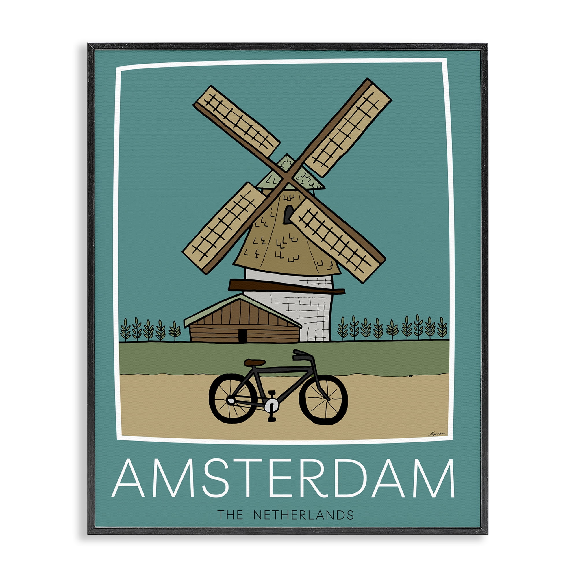 Stupell Industries Amsterdam Windmill Poster Black Framed Giclee Art, design by Hugo Edwins
