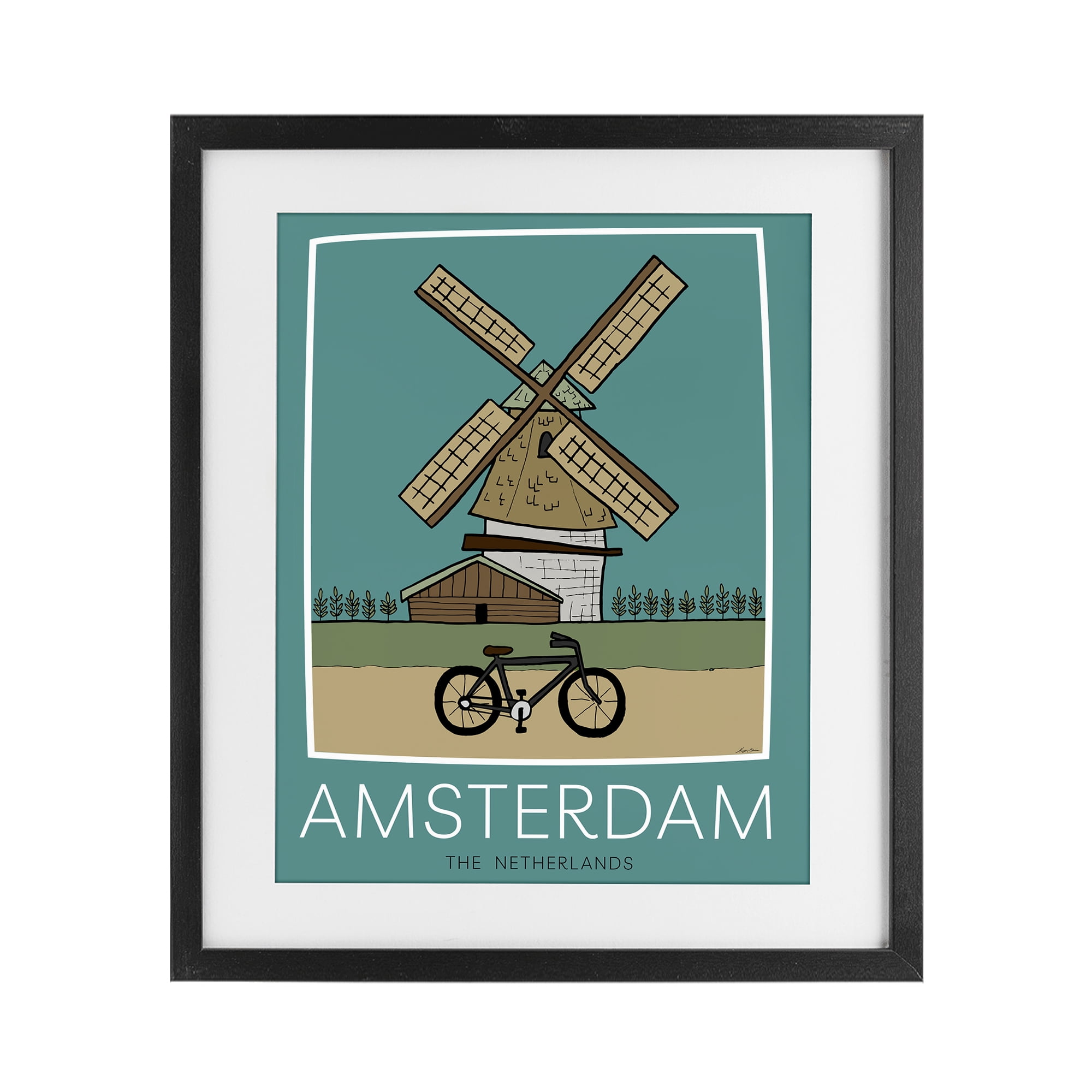 Stupell Industries Amsterdam Windmill Poster Black Framed Print Under Glass, design by Hugo Edwins