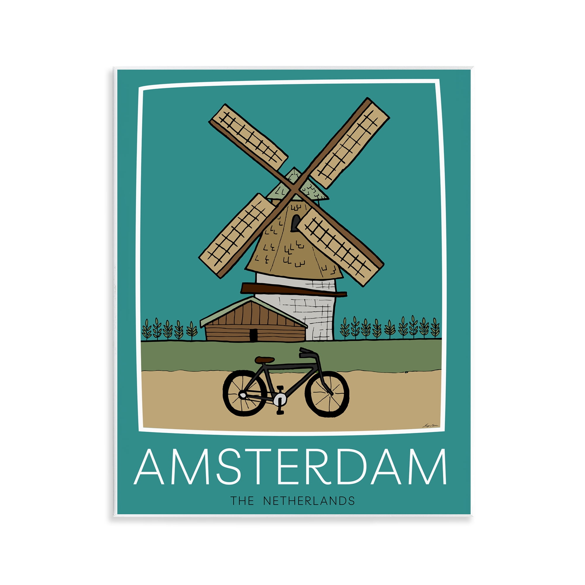 Stupell Industries Amsterdam Windmill Poster Wall Plaque Art, design by Hugo Edwins