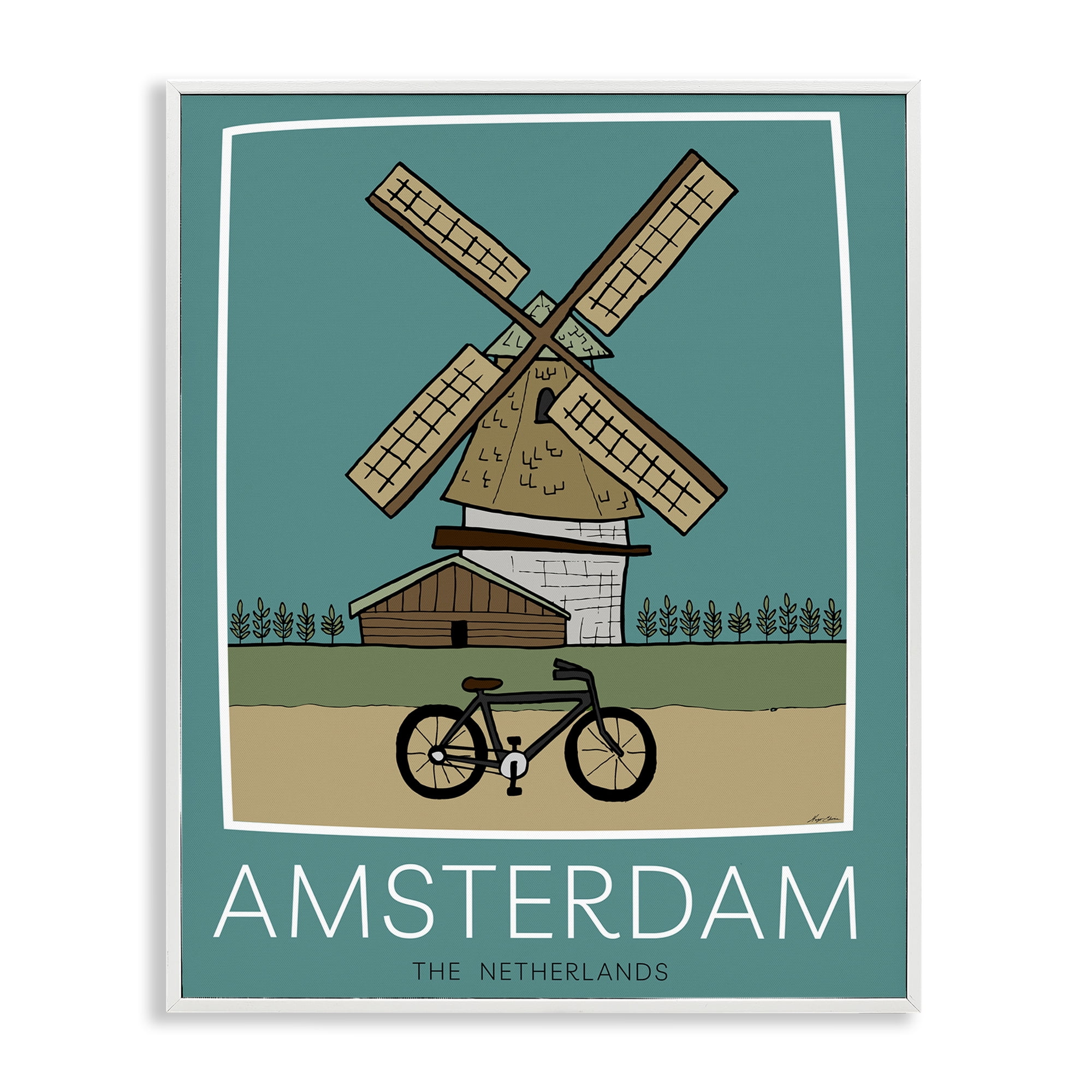 Stupell Industries Amsterdam Windmill Poster White Framed Giclee Art, design by Hugo Edwins
