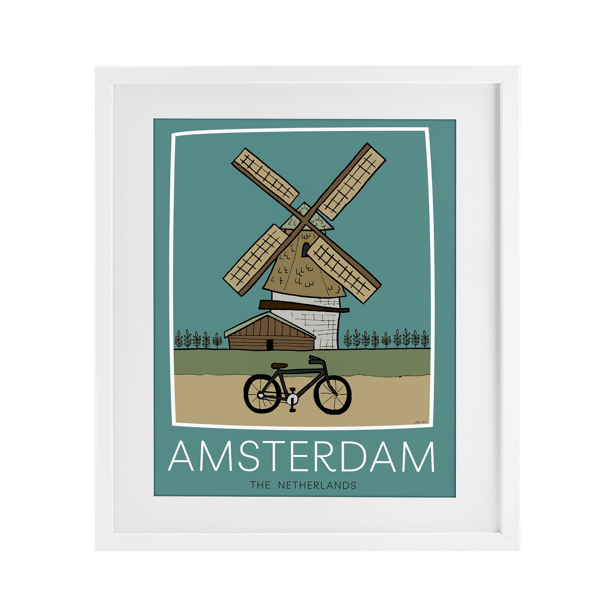 Stupell Industries Amsterdam Windmill Poster White Framed Print Under Glass, design by Hugo Edwins