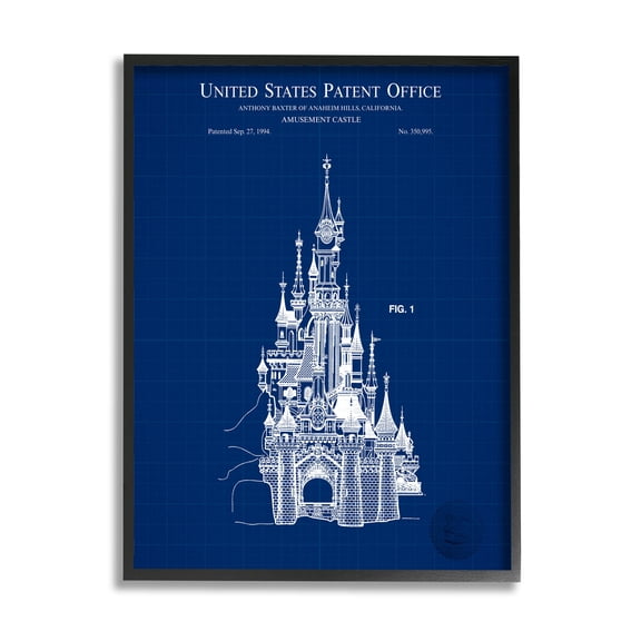 Stupell Industries Amusement Castle Blueprint Graphic Art Black Framed Art Print Wall Art, Design by Karl Hronek