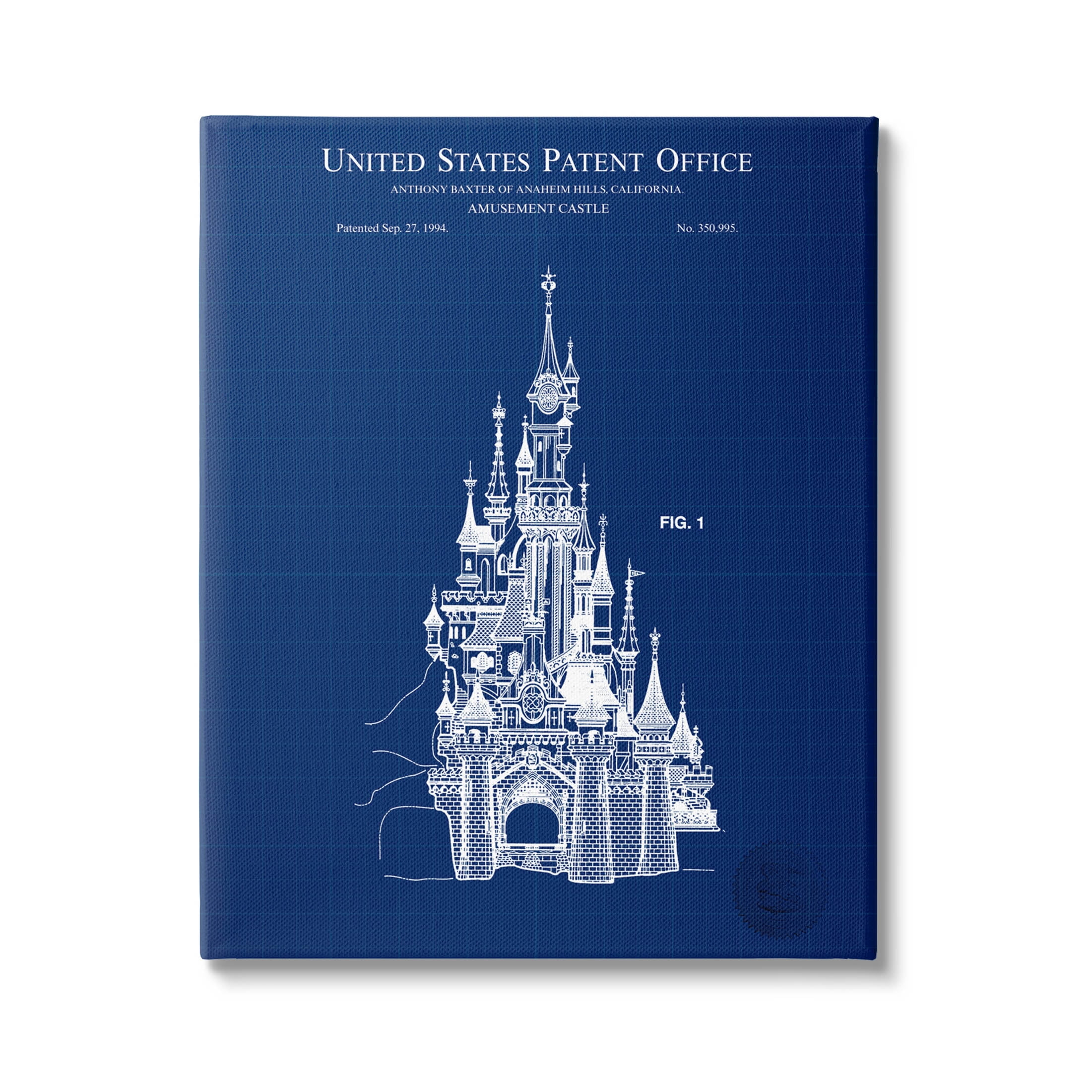 Stupell Industries Amusement Castle Blueprint Graphic Art Gallery Wrapped Canvas Print Wall Art, Design by Karl Hronek