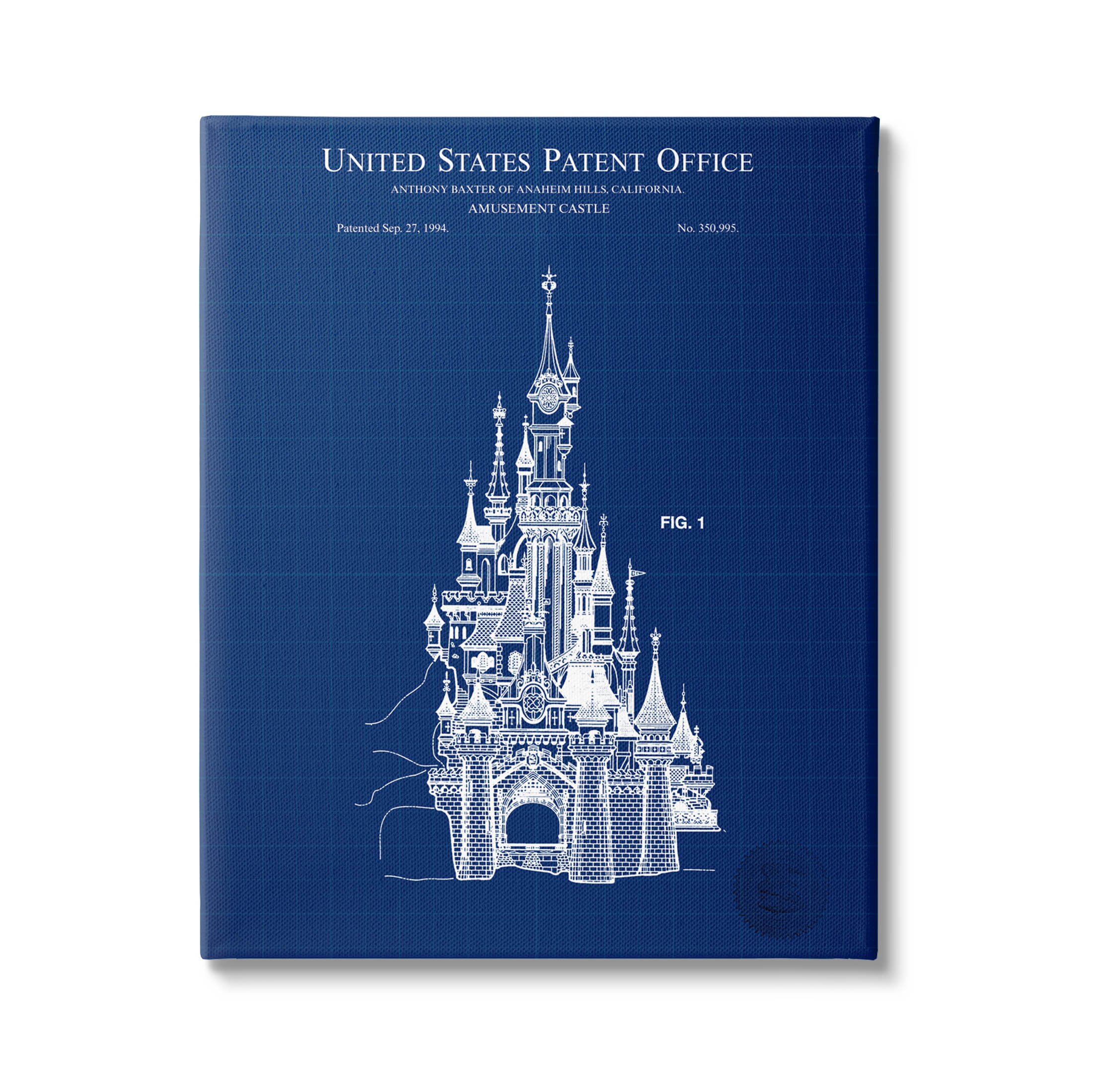 Stupell Industries Amusement Castle Blueprint Graphic Art Gallery Wrapped Canvas Print Wall Art, Design by Karl Hronek