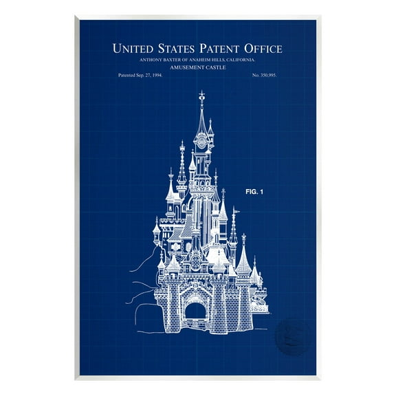 Stupell Industries Amusement Castle Blueprint Graphic Art Unframed Art Print Wall Art, Design by Karl Hronek
