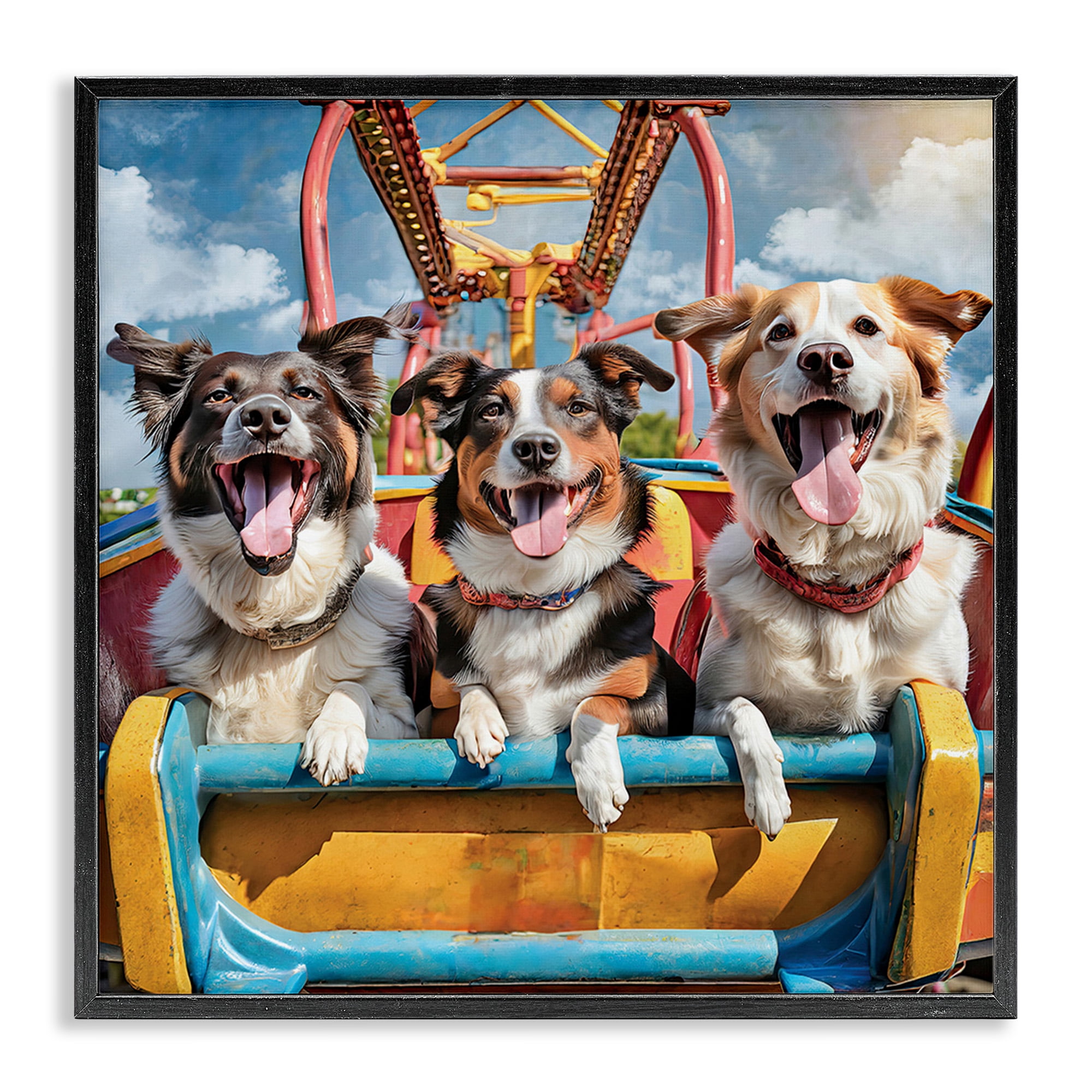 Stupell Industries Amusement Park Dogs Animals Painting Black Framed Art Print Wall Art, 24 x 24