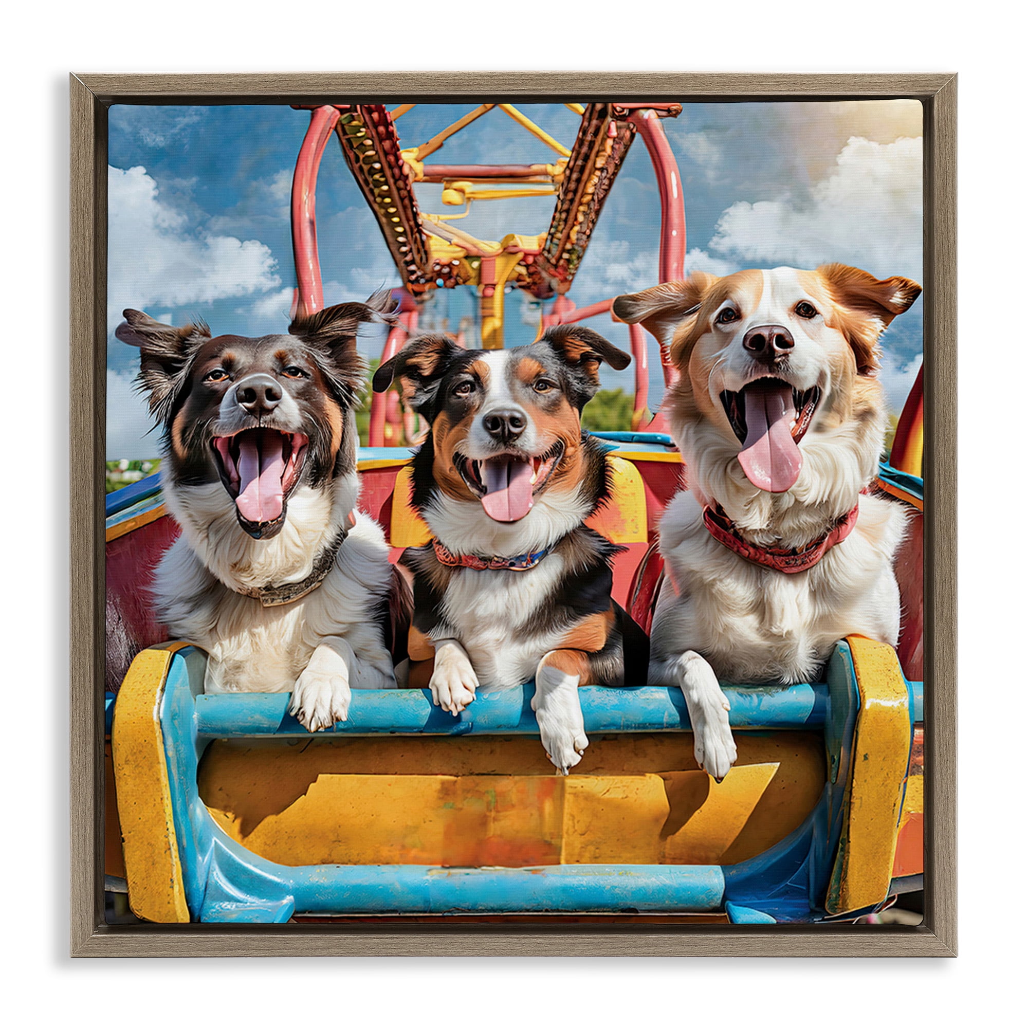 Stupell Industries Amusement Park Dogs Animals Painting Brown Floater Framed Canvas Art Print Wall Art, 25 x 25