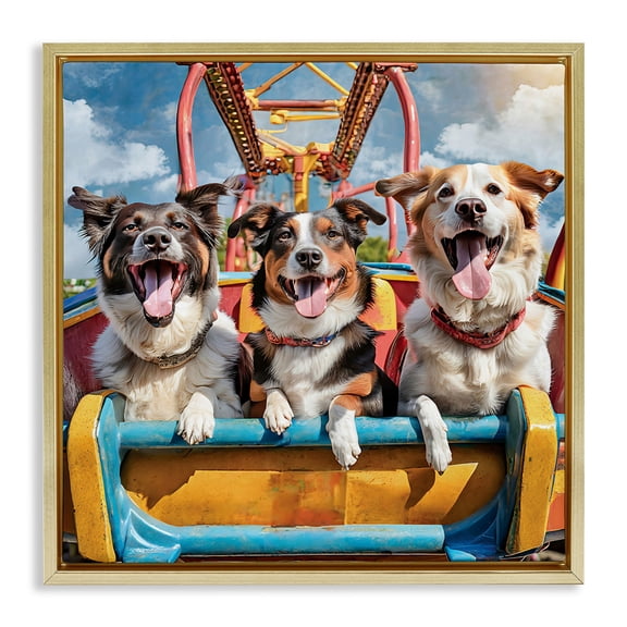 Stupell Industries Amusement Park Dogs Animals Painting Gold Floater Framed Canvas Art Print Wall Art, 25 x 25