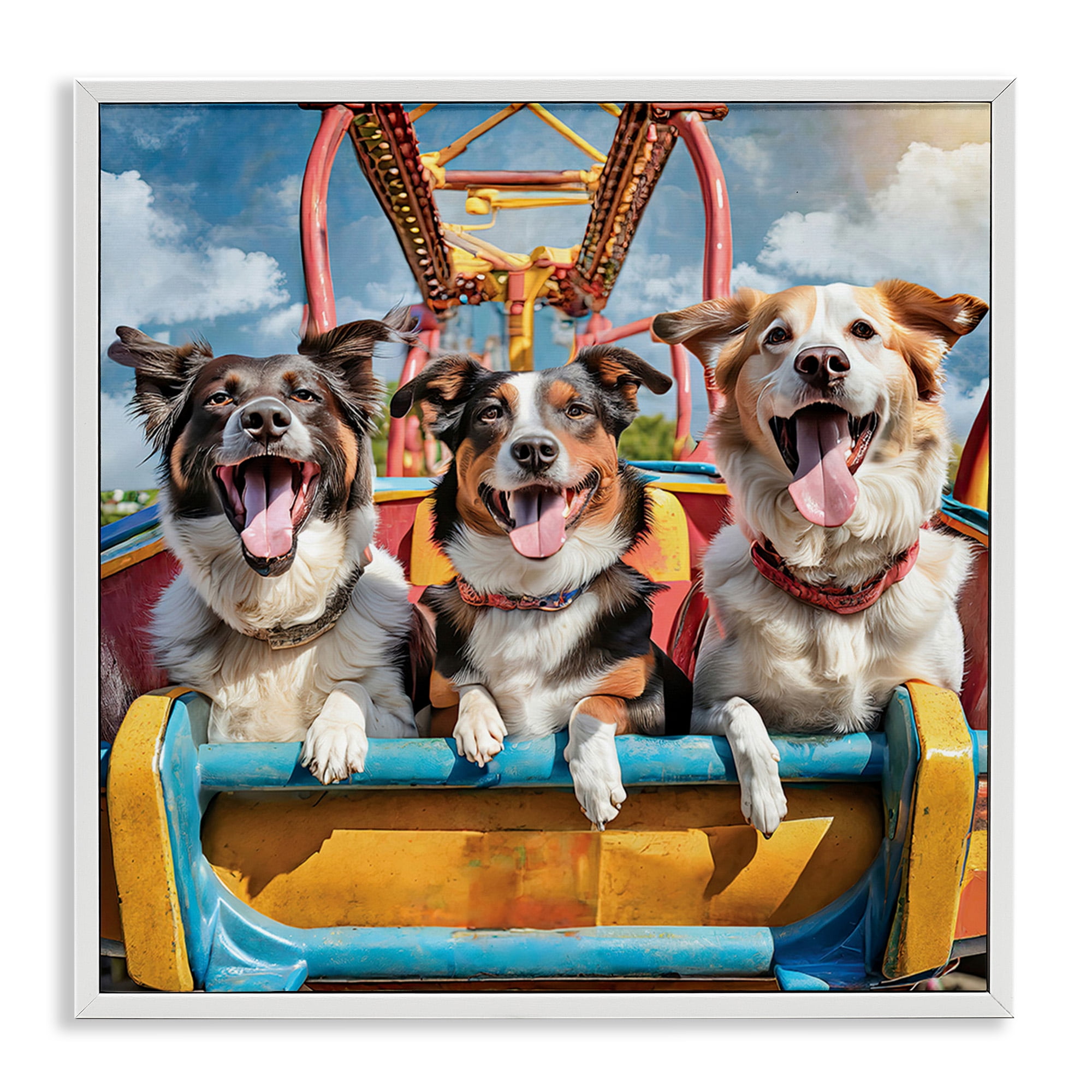Stupell Industries Amusement Park Dogs Animals Painting White Framed Art Print Wall Art, 17 x 17