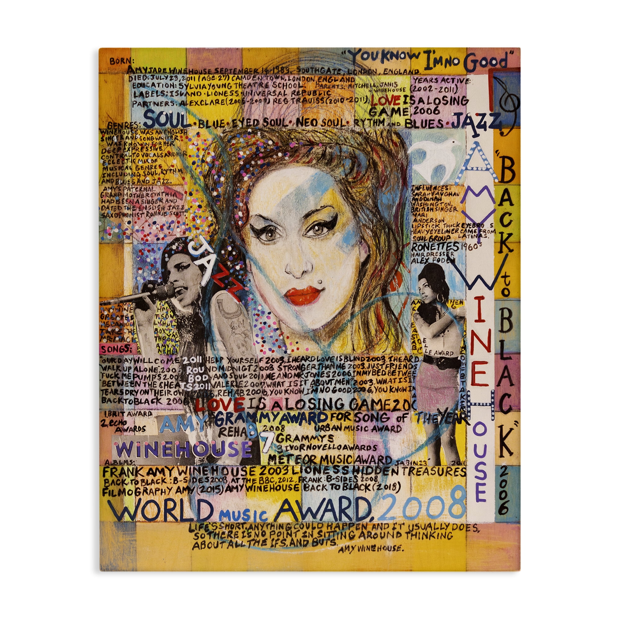 Stupell Industries Amy Winehouse Collage People Drawing Wrapped Canvas Art Print Wall Art, 16 x 20