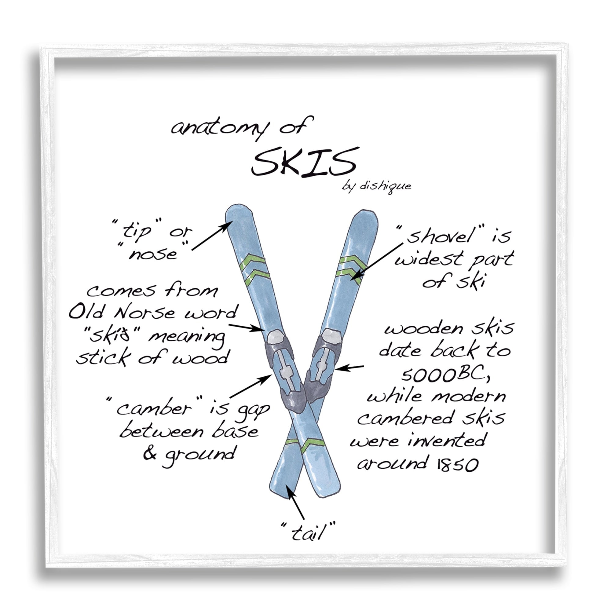 Stupell Industries Anatomy of Skis Winter Sports Diagram Facts Chart Graphic Art White Framed Art Print Wall Art, Design by Dishique