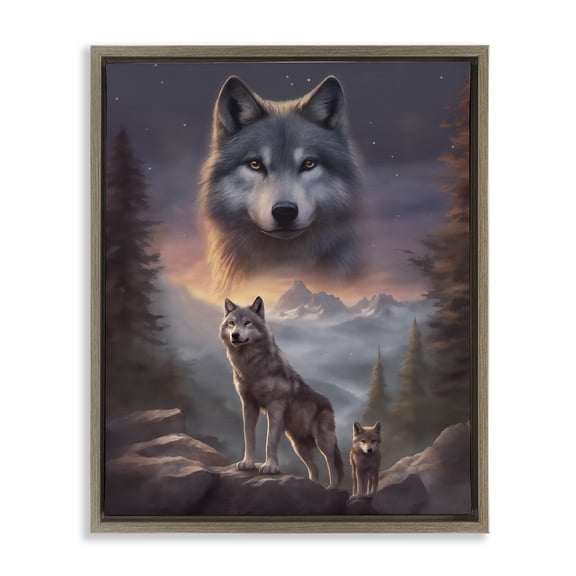 Stupell Industries Ancestor Wolf Motif Animals Painting Brown Floater Framed Canvas Art Print Wall Art, 25 x 31