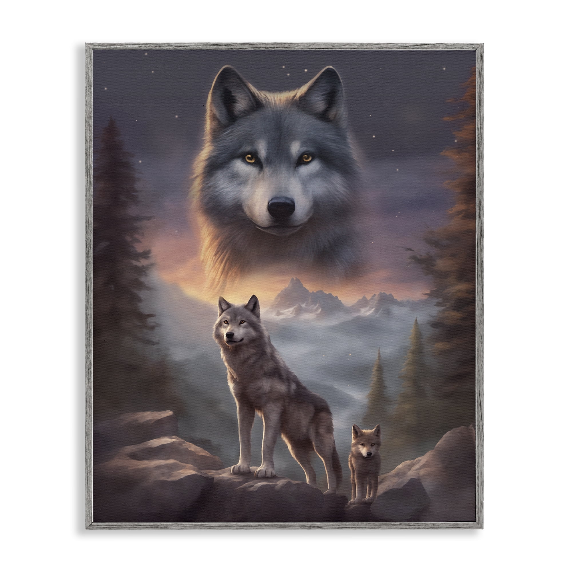 Stupell Industries Ancestor Wolf Motif Animals Painting Gray Framed Art Print Wall Art, 11 x 14