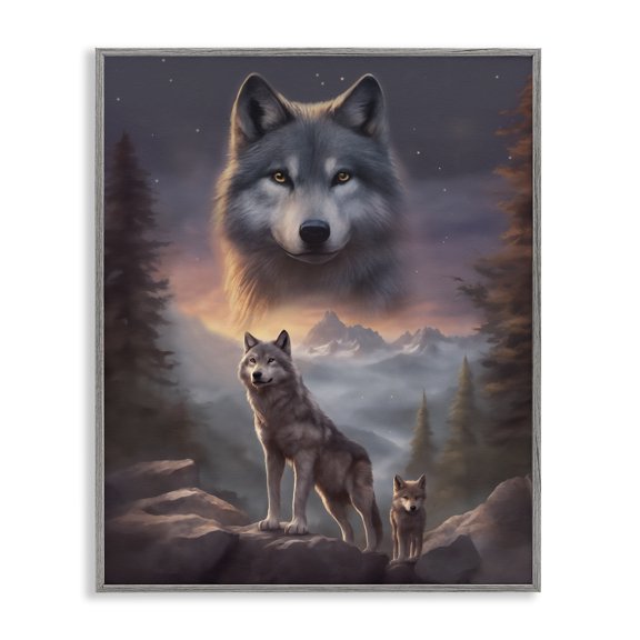 Stupell Industries Ancestor Wolf Motif Animals Painting Gray Framed Art Print Wall Art, 11 x 14