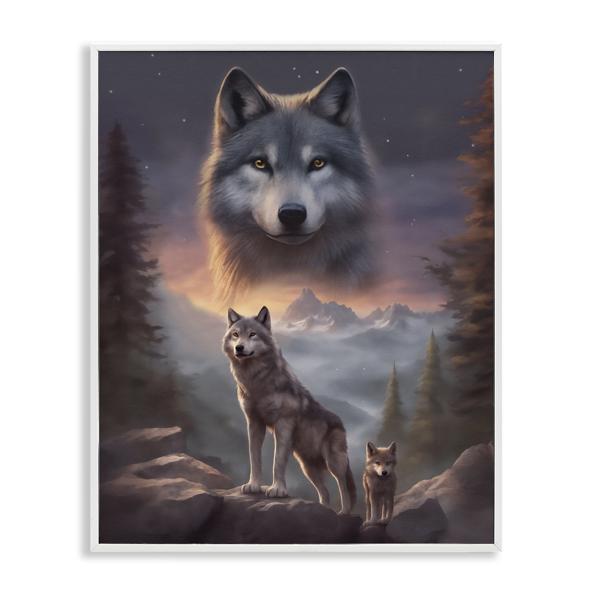 Stupell Industries Ancestor Wolf Motif Animals Painting White Framed Art Print Wall Art, 16 x 20