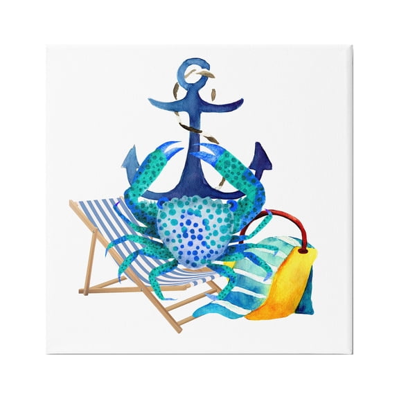 Stupell Industries Anchor & Beach Crab Animals & Insects Painting Gallery Wrapped Canvas Print Wall Art, 17 x 17