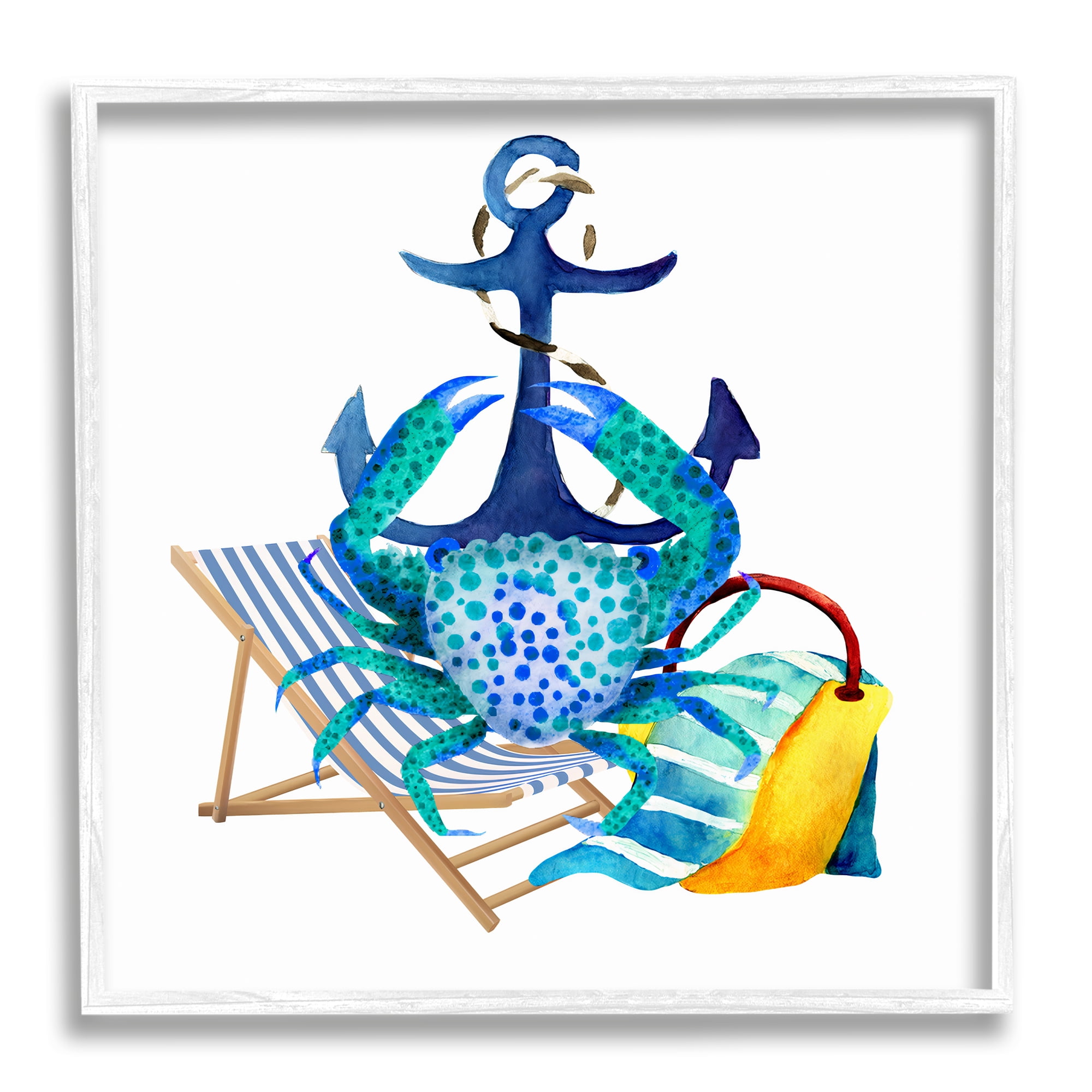 Stupell Industries Anchor & Beach Crab Animals & Insects Painting White Framed Art Print Wall Art, 17 x 17