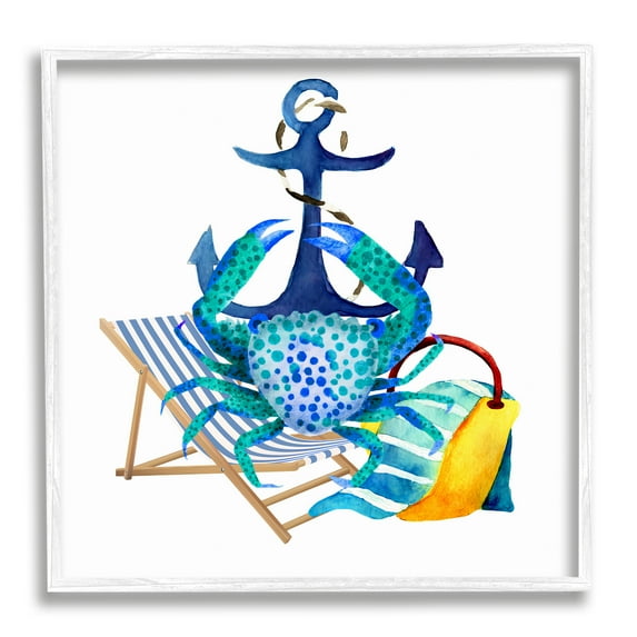 Stupell Industries Anchor & Beach Crab Animals & Insects Painting White Framed Art Print Wall Art, 17 x 17