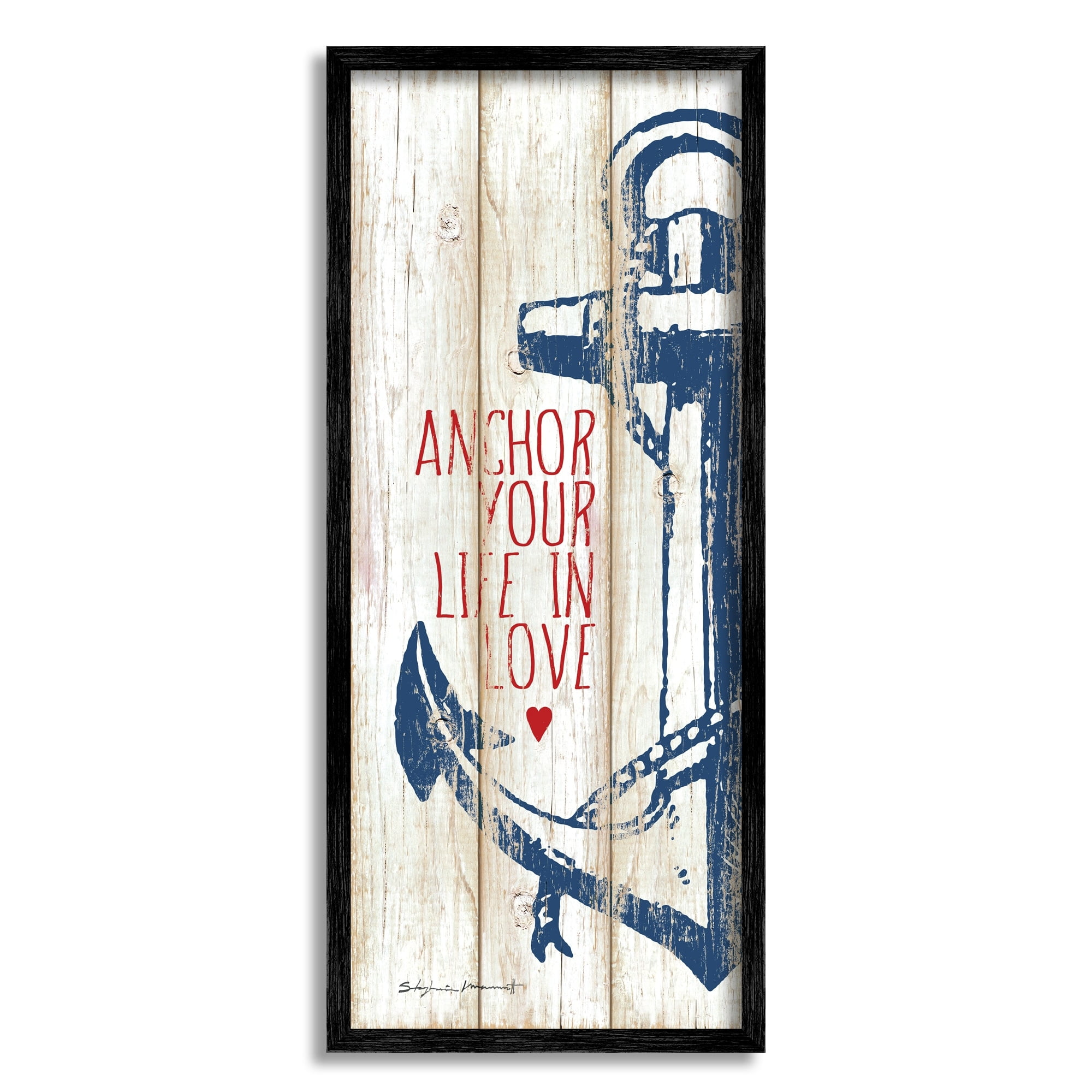 Stupell Industries Anchor Your Life in Love Quote Red Heart, 10 x 24, Design by Stephanie Workman Marrott