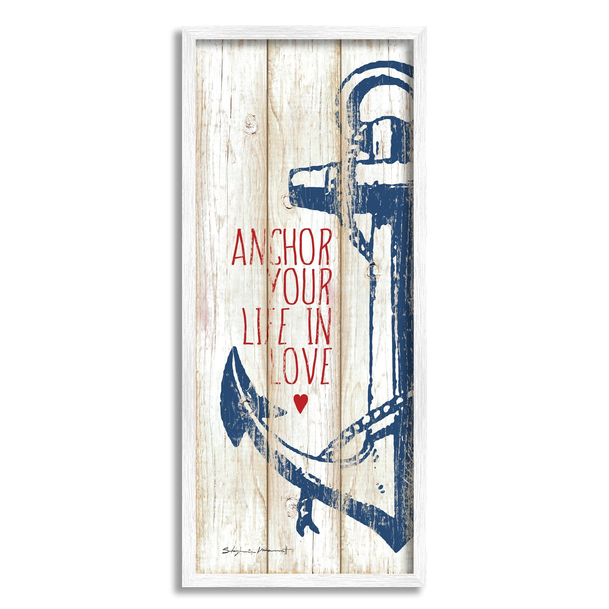 Stupell Industries Anchor Your Life in Love Quote Red Heart, 10 x 24, Design by Stephanie Workman Marrott