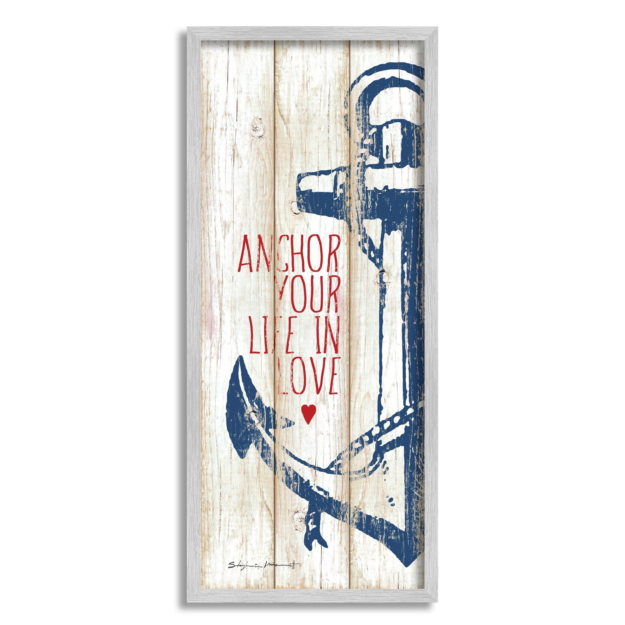 Stupell Industries Anchor Your Life in Love Quote Red Heart, 13 x 30, Design by Stephanie Workman Marrott