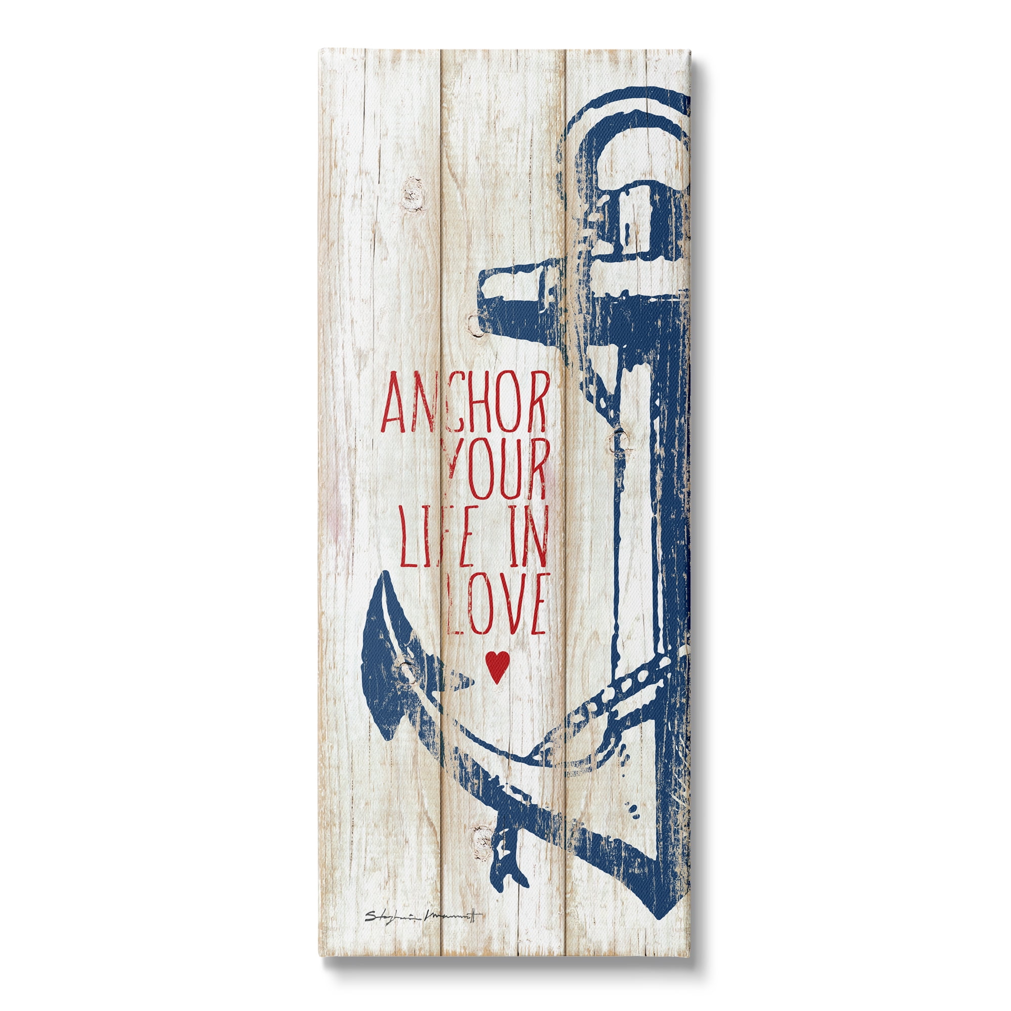 Stupell Industries Anchor Your Life in Love Quote Red Heart, 13 x 30, Design by Stephanie Workman Marrott