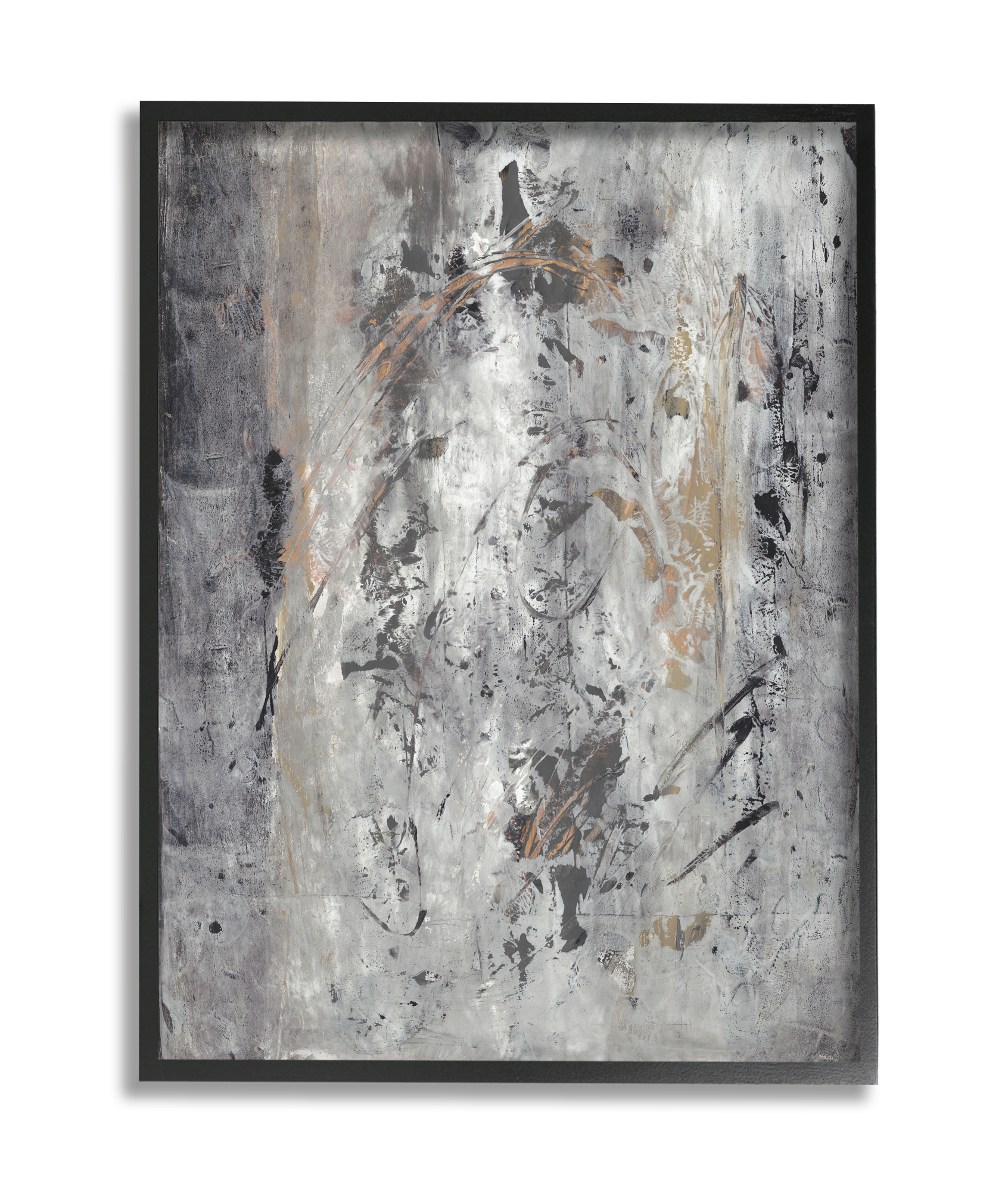 Stupell Industries Ancient Brush Stroke Abstract Black Brown Grey Black Framed, 11 x 14, Design by Joyce Combs