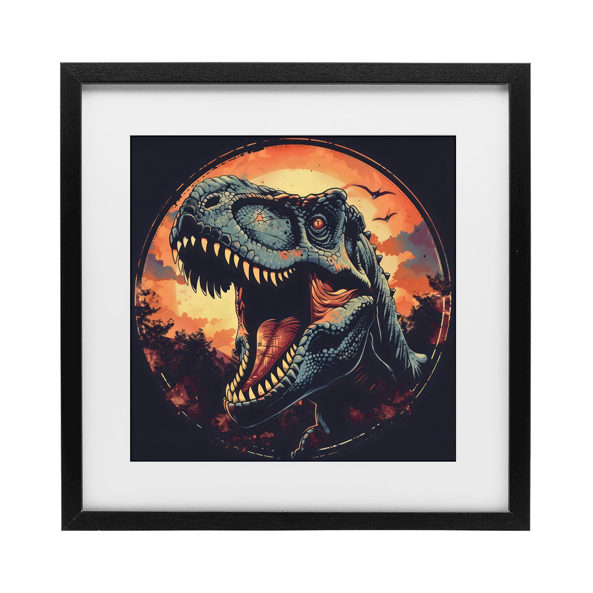 Stupell Industries Ancient Dino Roaring at Sunset Black Framed Print Under Glass, design by Creative Studio