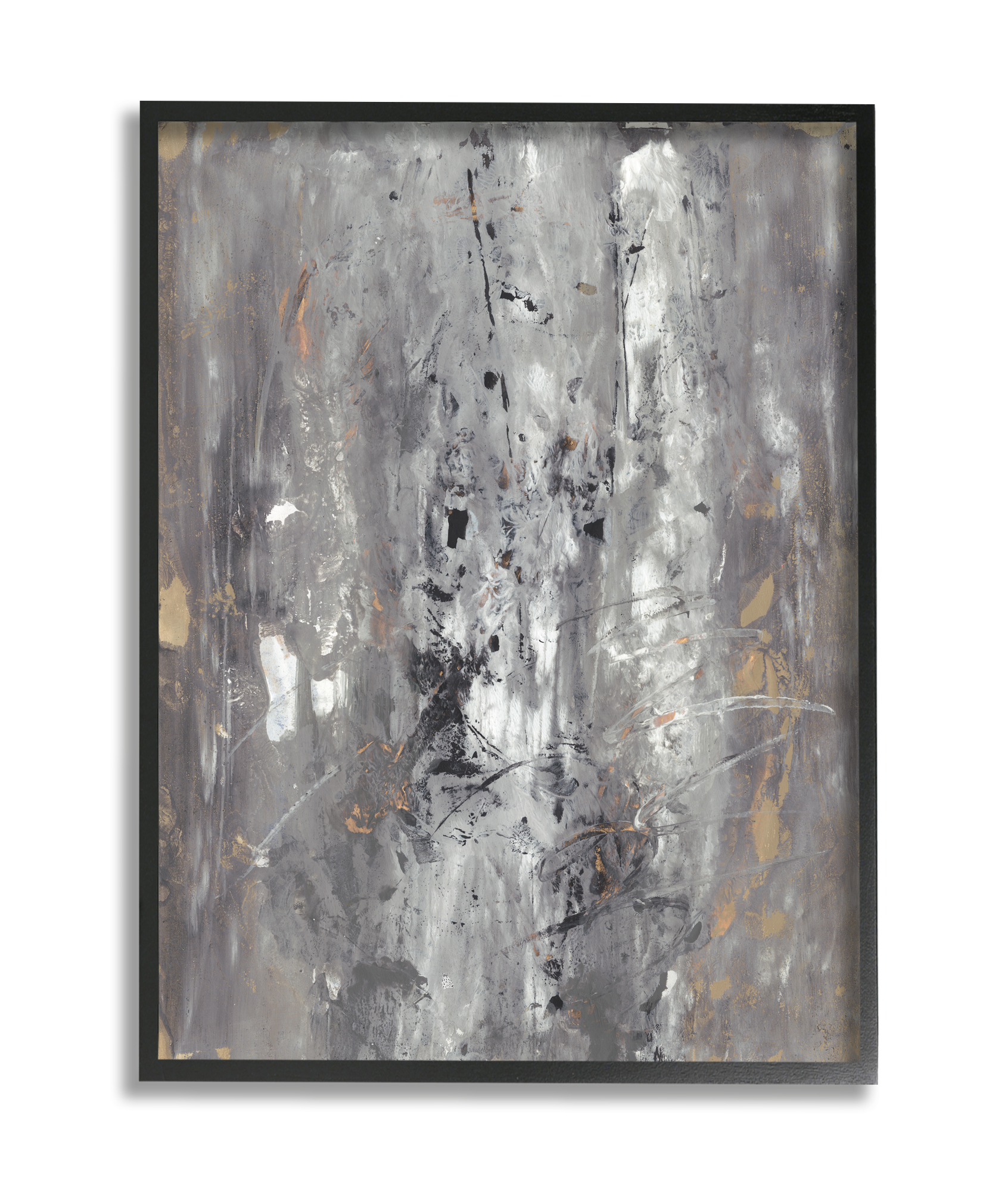 Stupell Industries Ancient Mark Inspired Abstraction Grey Brown Design Black Framed, 16 x 20, Design by Joyce Combs