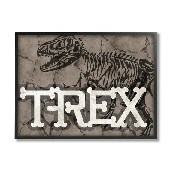 Stupell Industries Ancient T-Rex Skeleton Large Reptile Bone Typography Animals & Insects Painting Black Framed Art Print Wall Art, 11 x 14