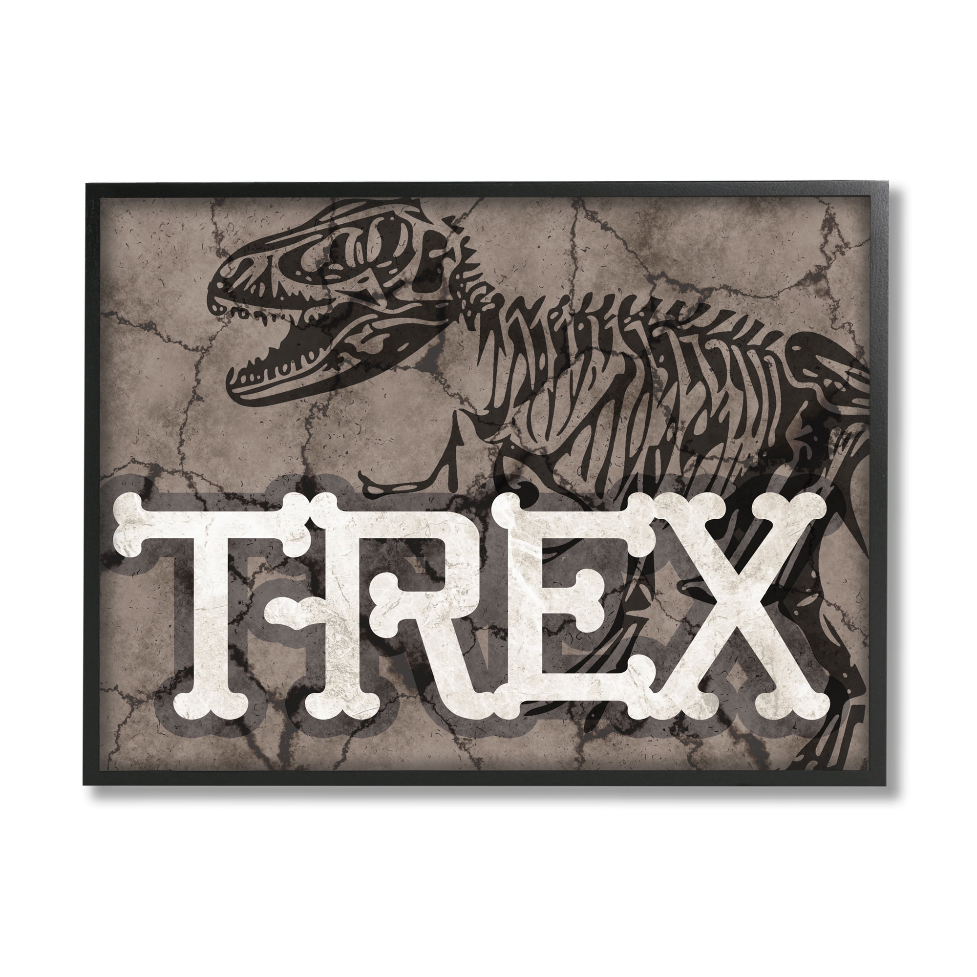 Stupell Industries Ancient T-Rex Skeleton Large Reptile Bone Typography Animals & Insects Painting Black Framed Art Print Wall Art, 16 x 20