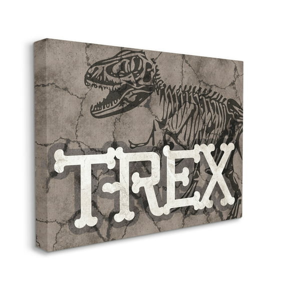 Stupell Industries Ancient T-Rex Skeleton Large Reptile Bone Typography Animals & Insects Painting Gallery Wrapped Canvas Art Print Wall Art, 36 x 48